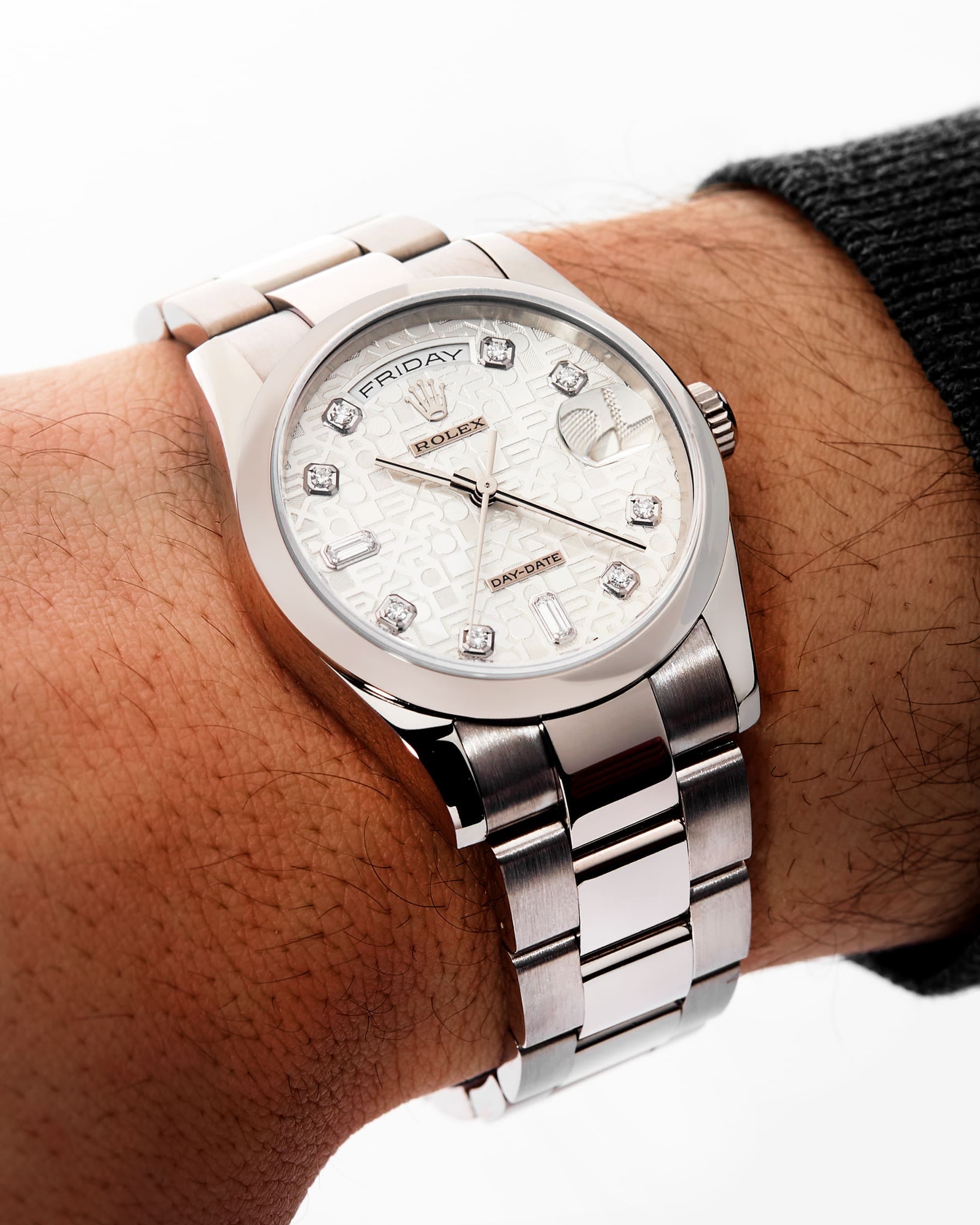 Oyster perpetual day date 36 18k white gold diamond dial 118209-6