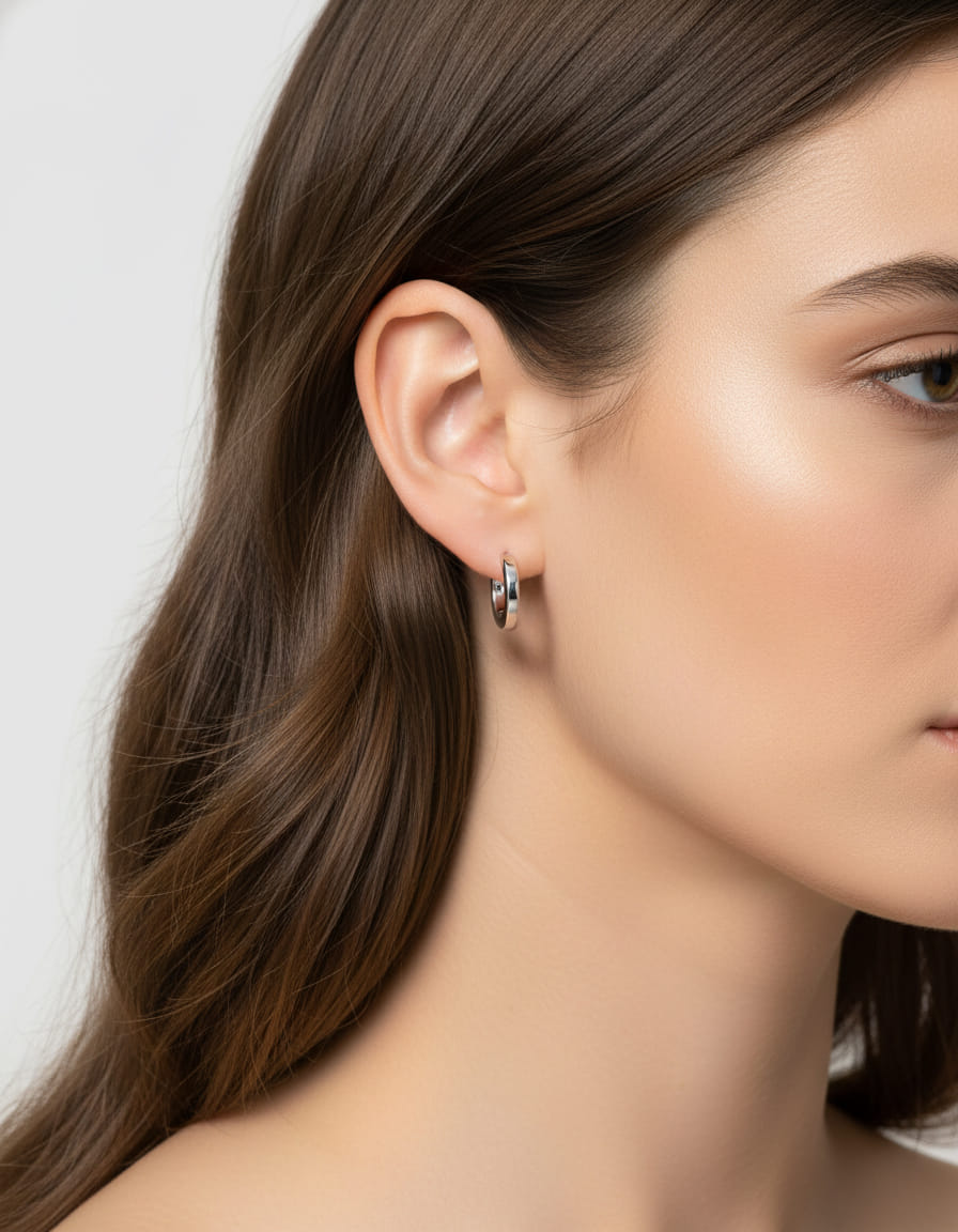 Orecchini cerchietto oro bianco squadrati-3