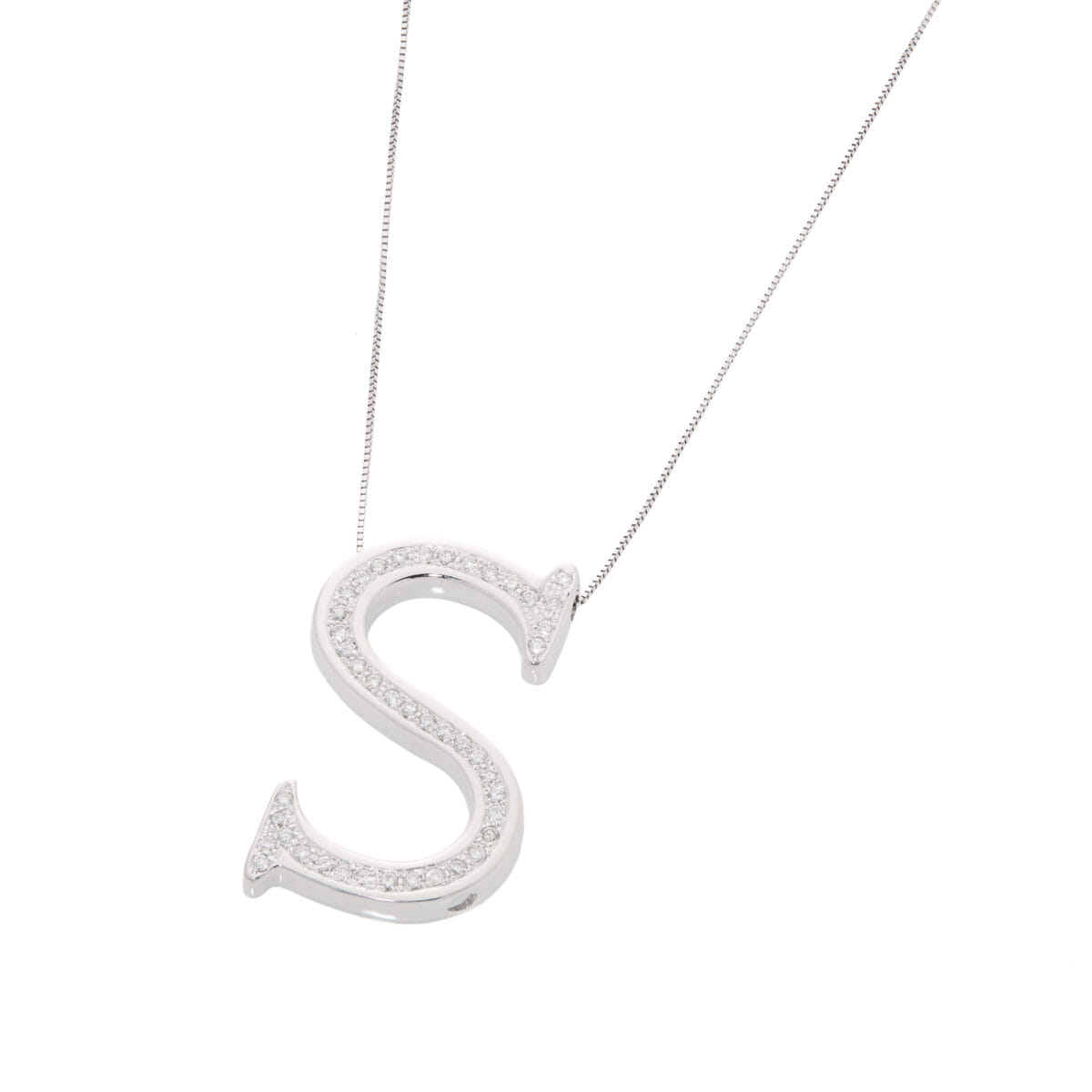 Collana lettera s oro bianco e diamanti-1