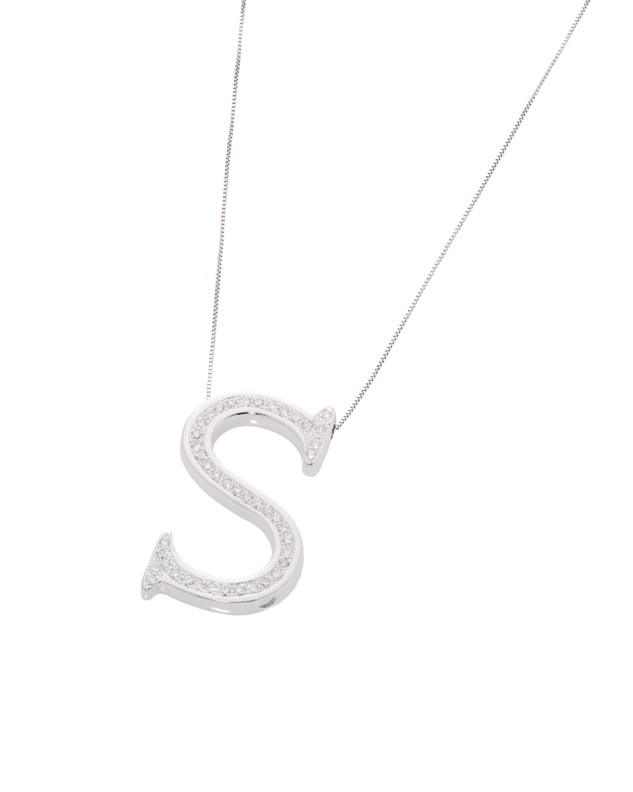 Collana lettera s oro bianco e diamanti-1