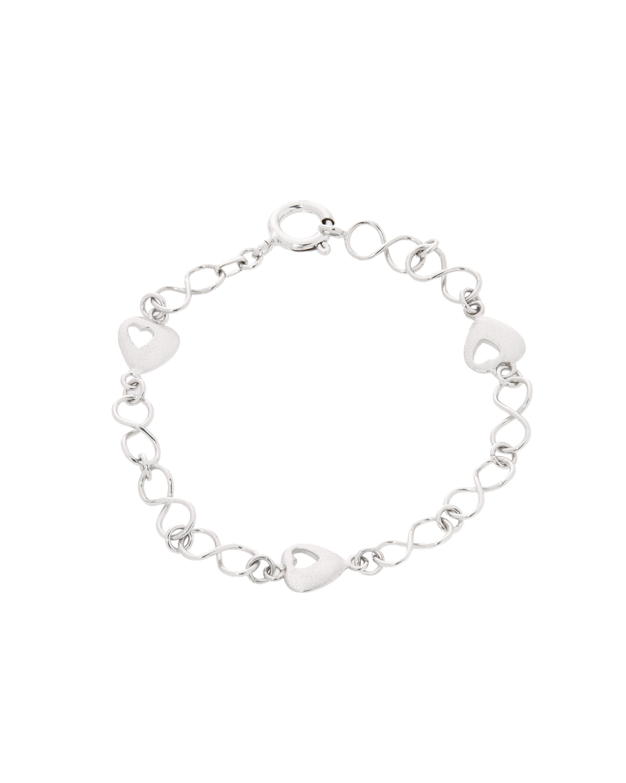 Bracciale in oro bianco con cuori satinati e maglia dell'infinito-1