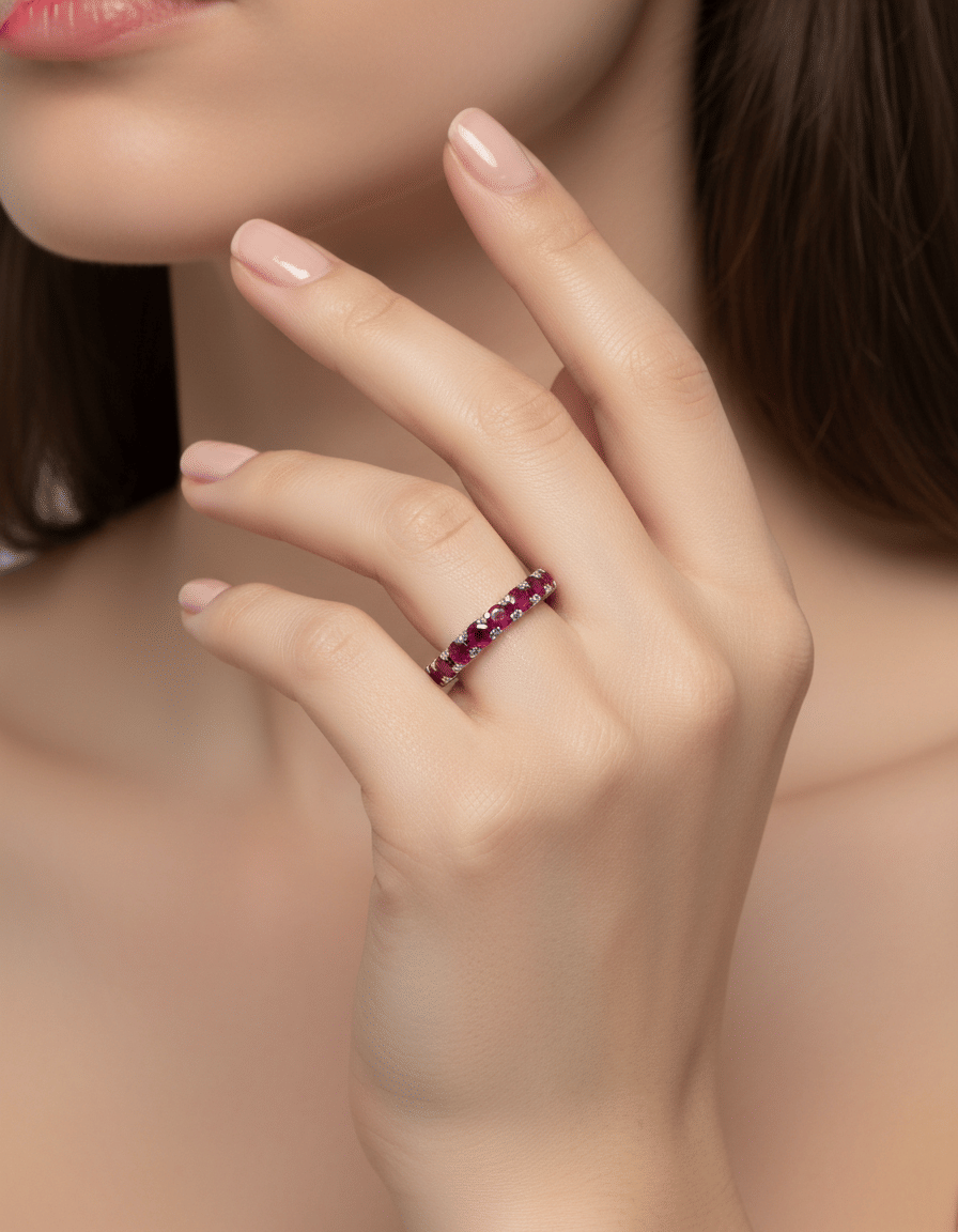 Anello eternity oro bianco e rubini-3