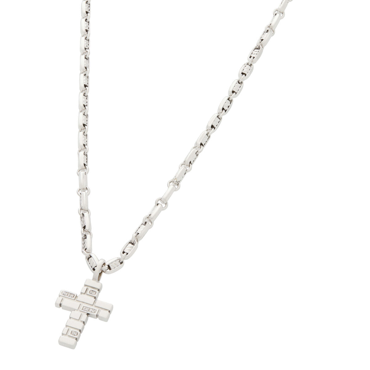 Collana zancan con ciondolo a croce in oro bianco e diamanti-1