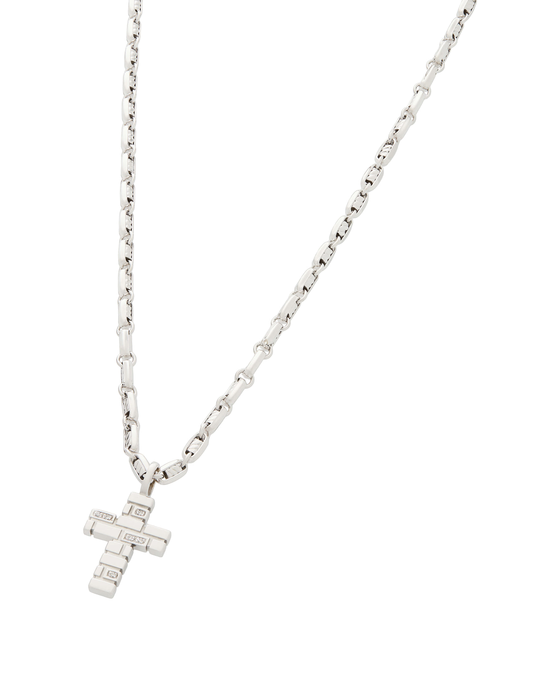 Collana zancan con ciondolo a croce in oro bianco e diamanti-1