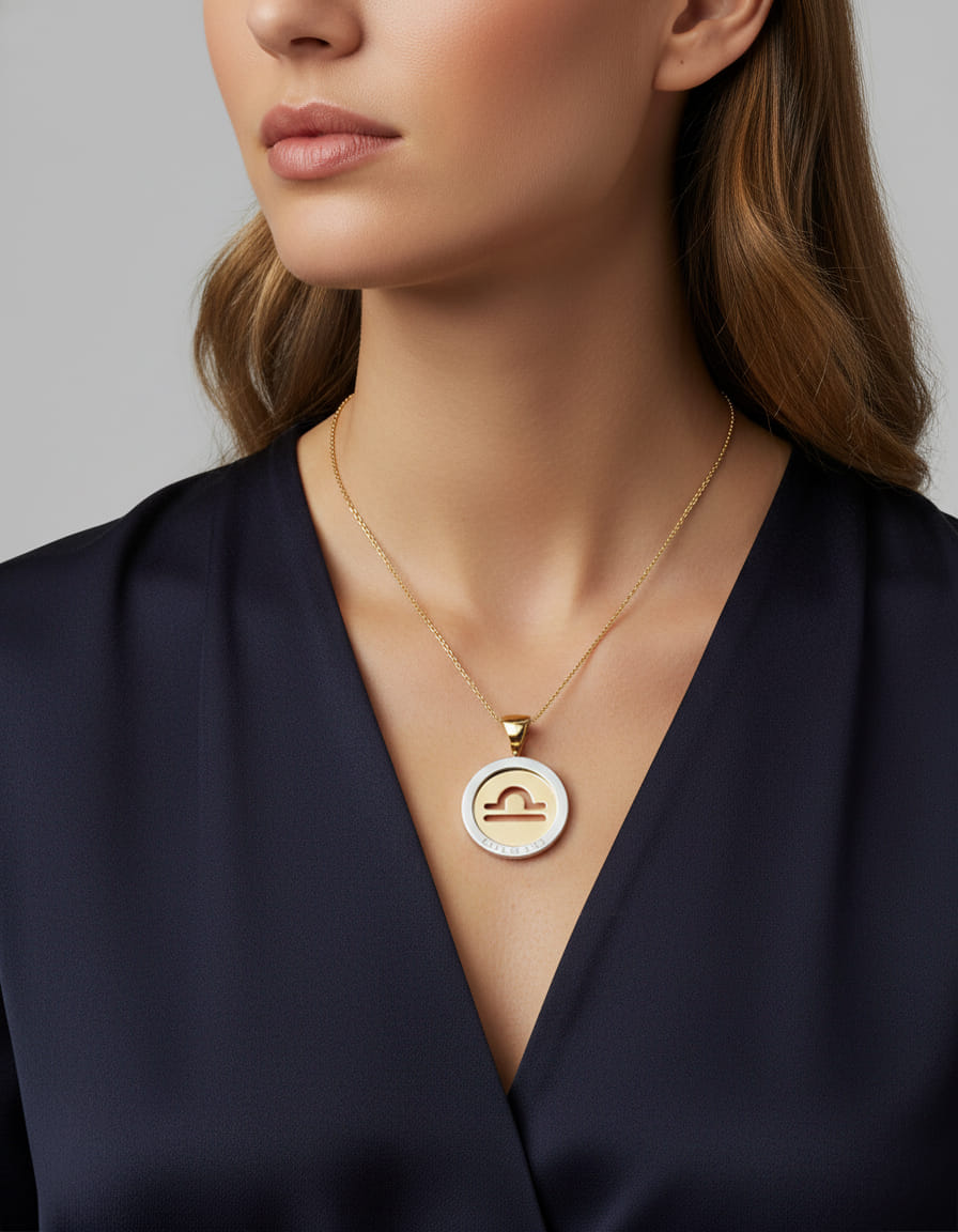 Ciondolo bulgari zodiac libra in acciaio e oro giallo-3