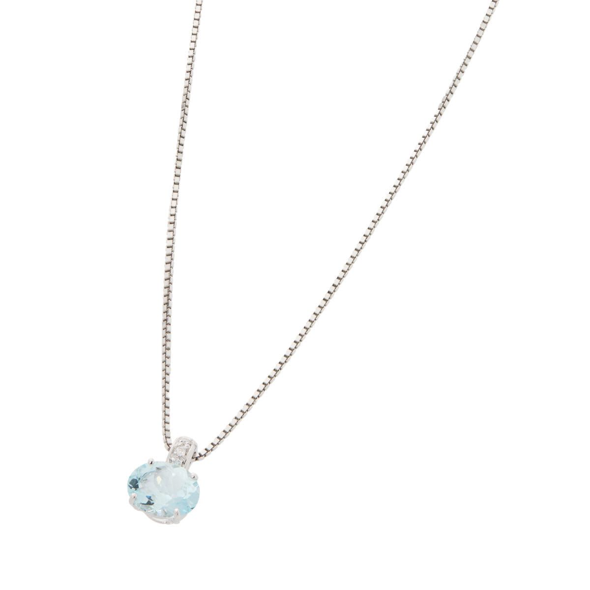 Catenina veneziana in oro bianco con pendente acquamarina ovale e diamanti-1