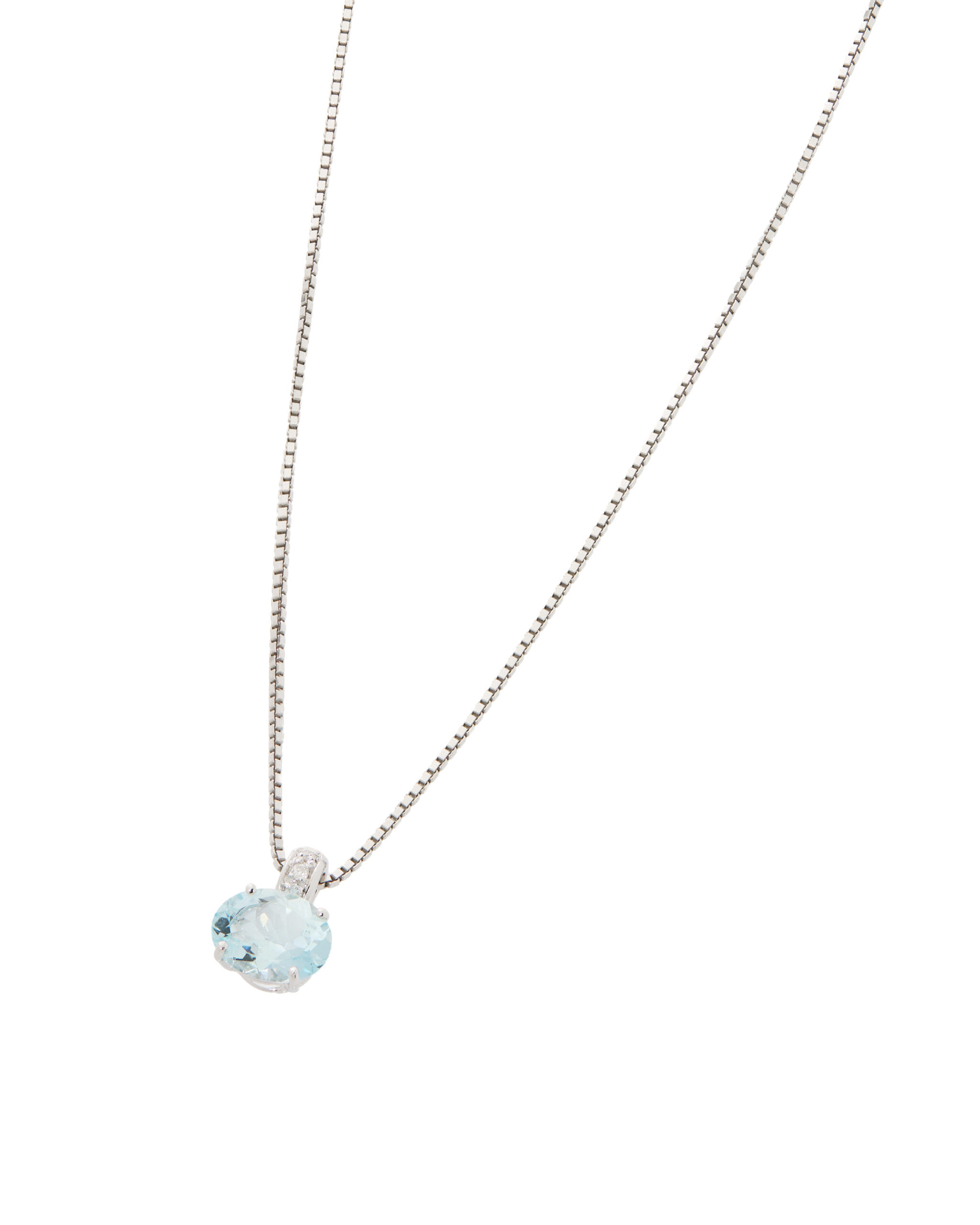 Catenina veneziana in oro bianco con pendente acquamarina ovale e diamanti-1