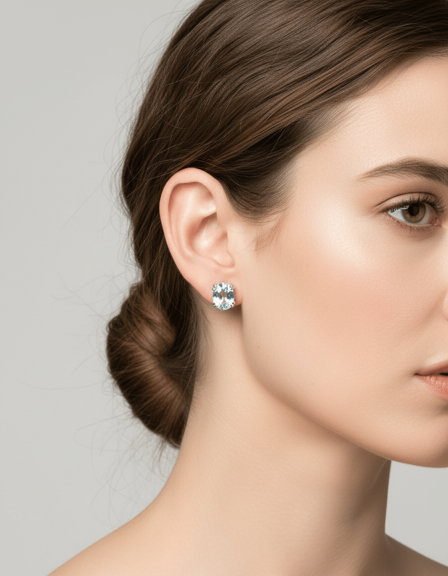 Orecchini a lobo con acquamarina ovale-3