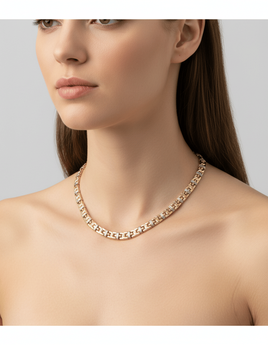 Girocollo maglia bizantina in oro giallo bianco-3