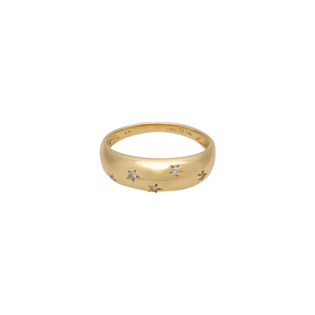 Anello fascia in oro 14 kt con 5 diamanti intarsio a stella-1