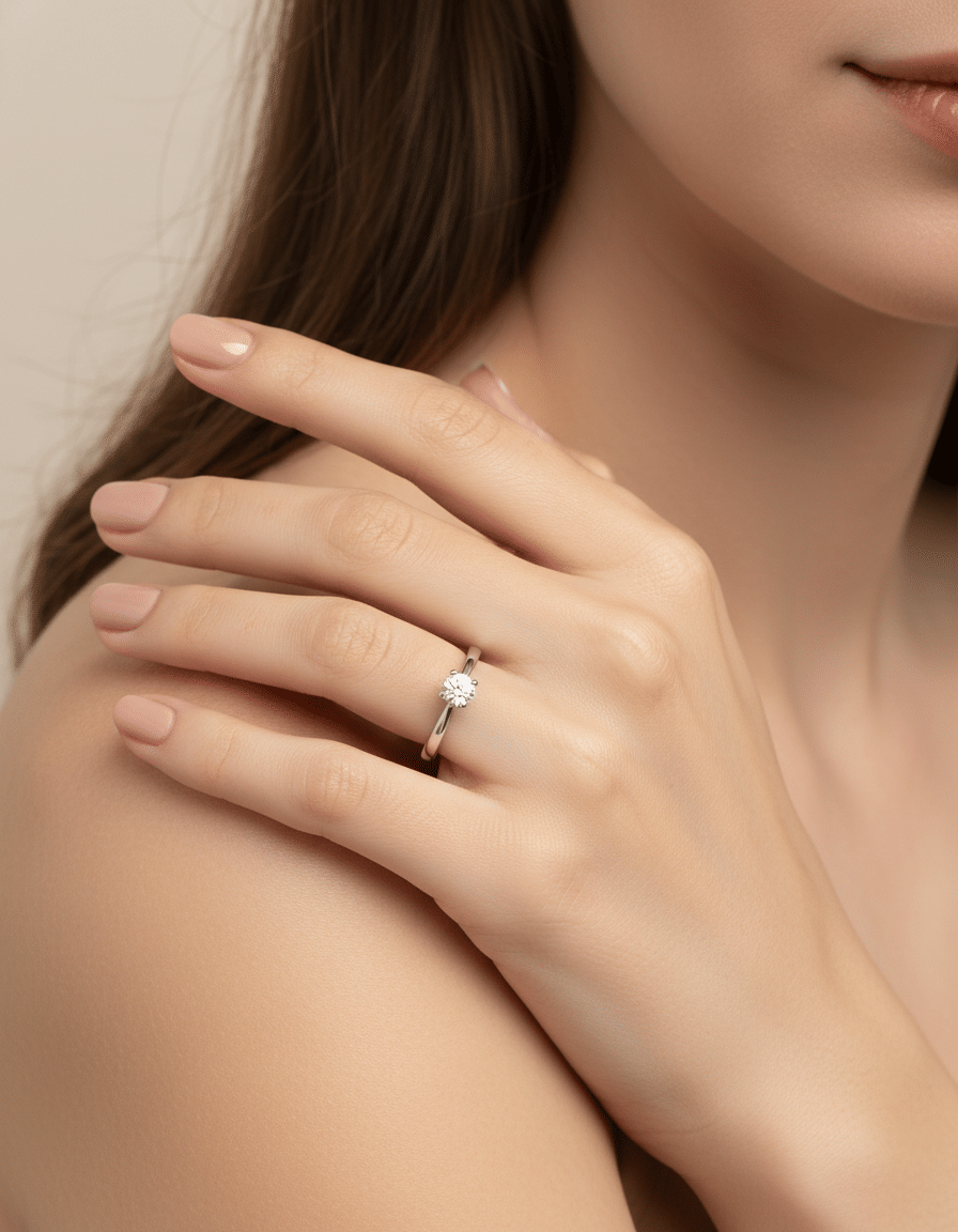 Anello solitario in oro bianco con diamante 0,18 ct-4