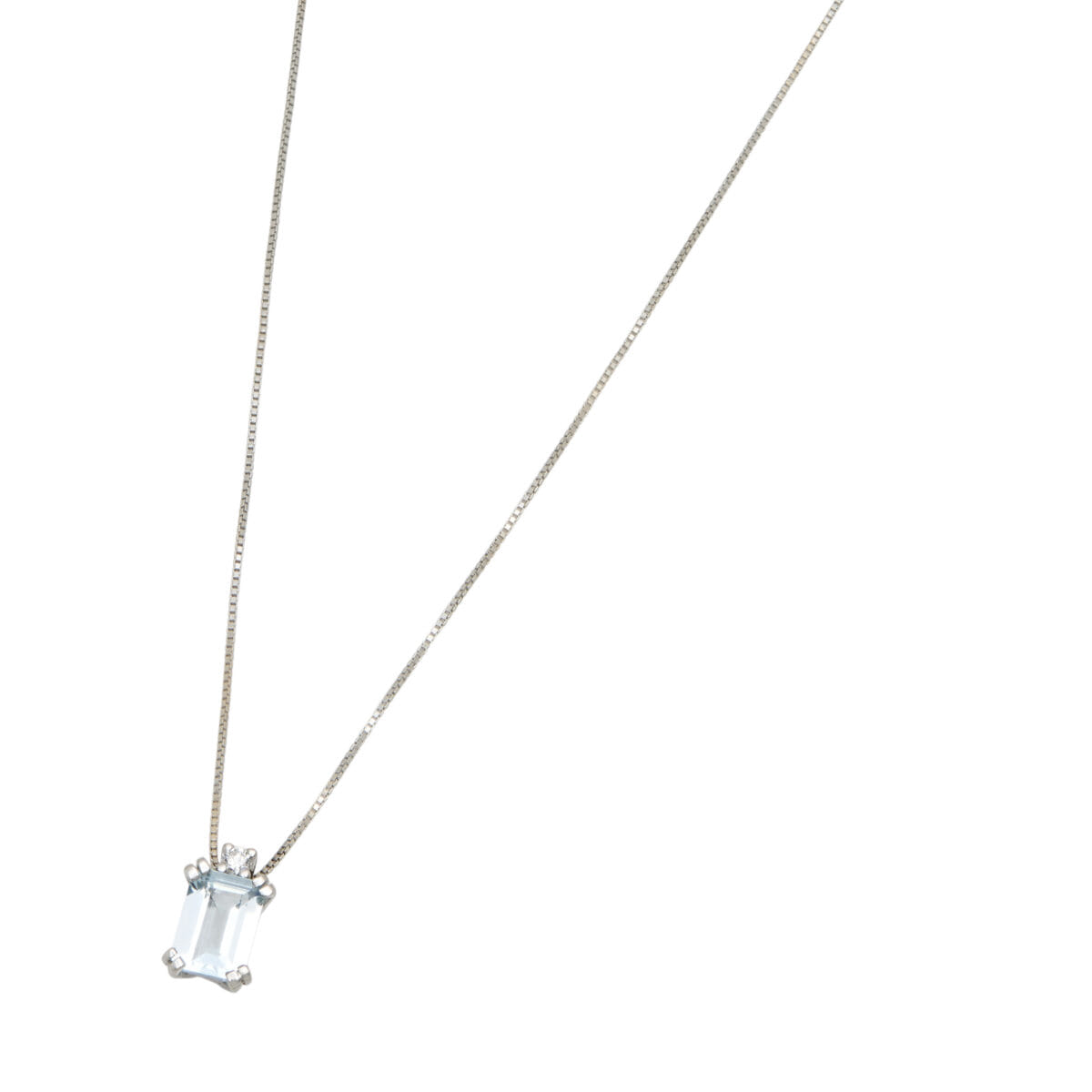 Catenina con ciondolo acquamarina e diamante in oro bianco-1