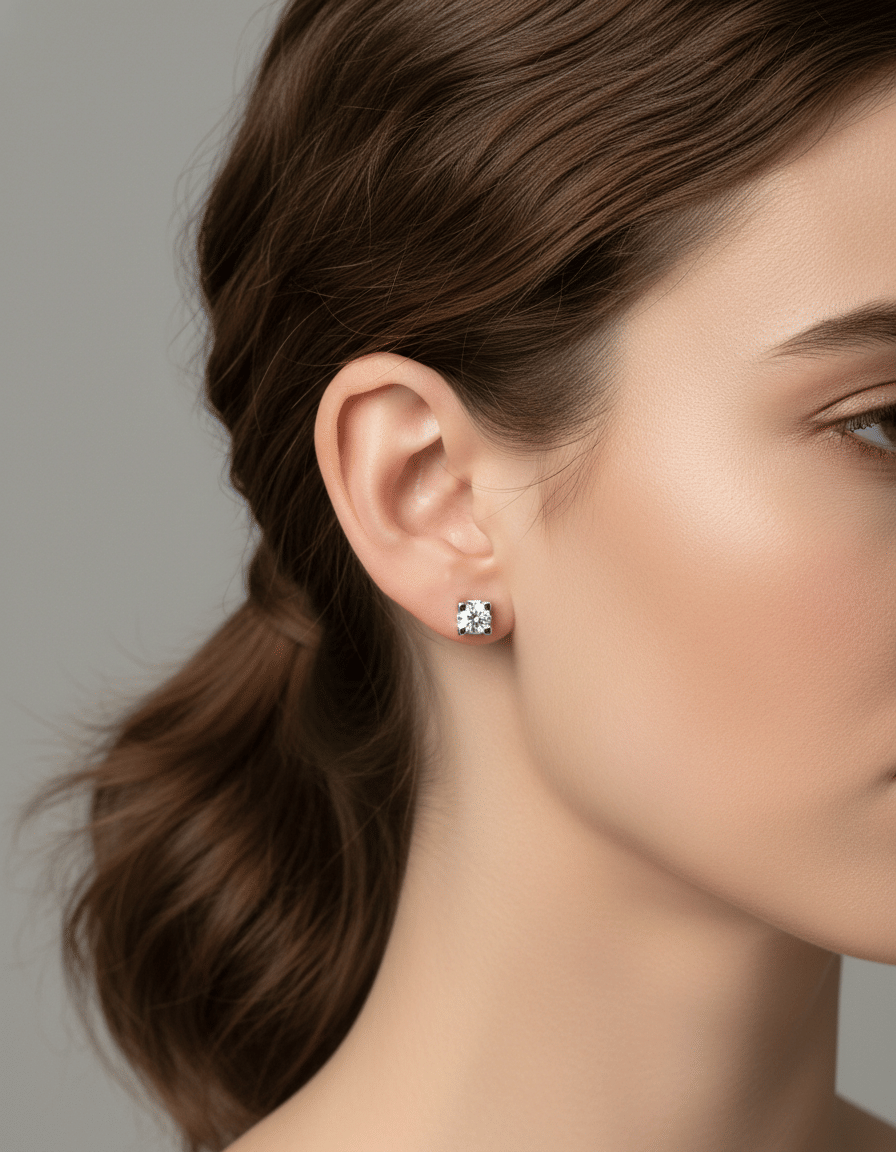 Orecchini punto luce torniti in oro bianco 18kt e diamanti da 0,26 ct-3