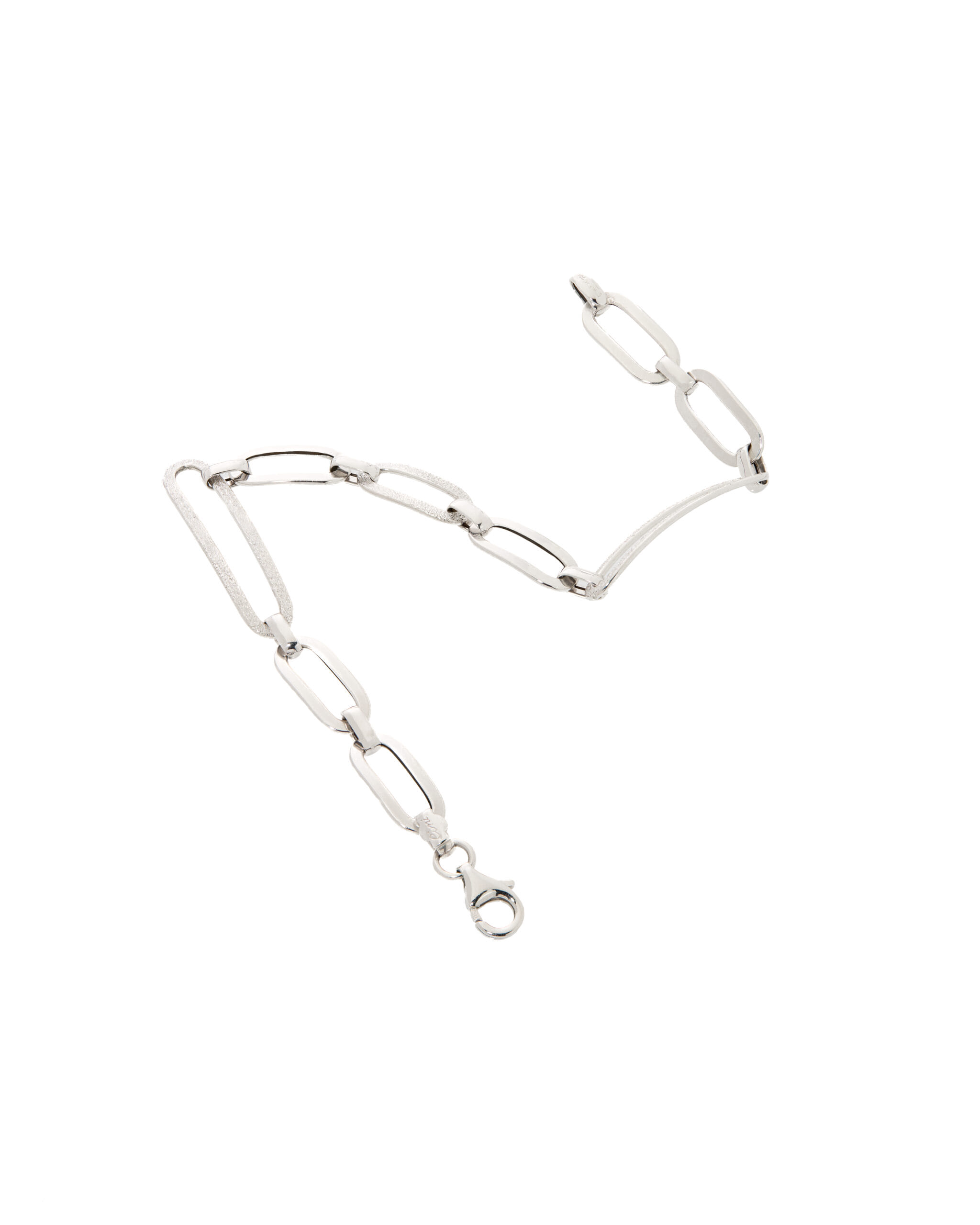 Bracciale cini a catena ovale in oro bianco lucido e satinato-2