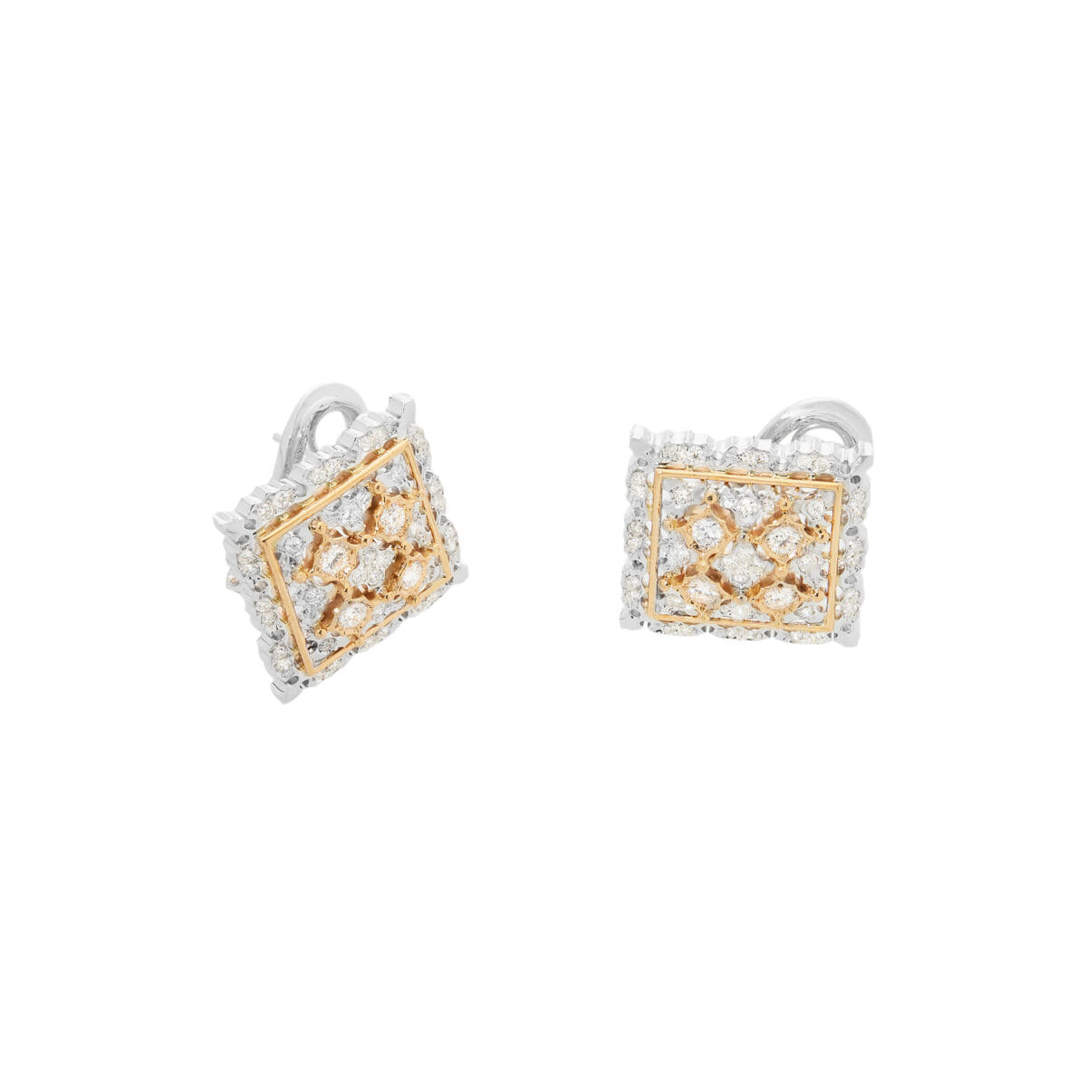 Orecchini ricamati a clip in oro bianco e oro rosa con diamanti-1