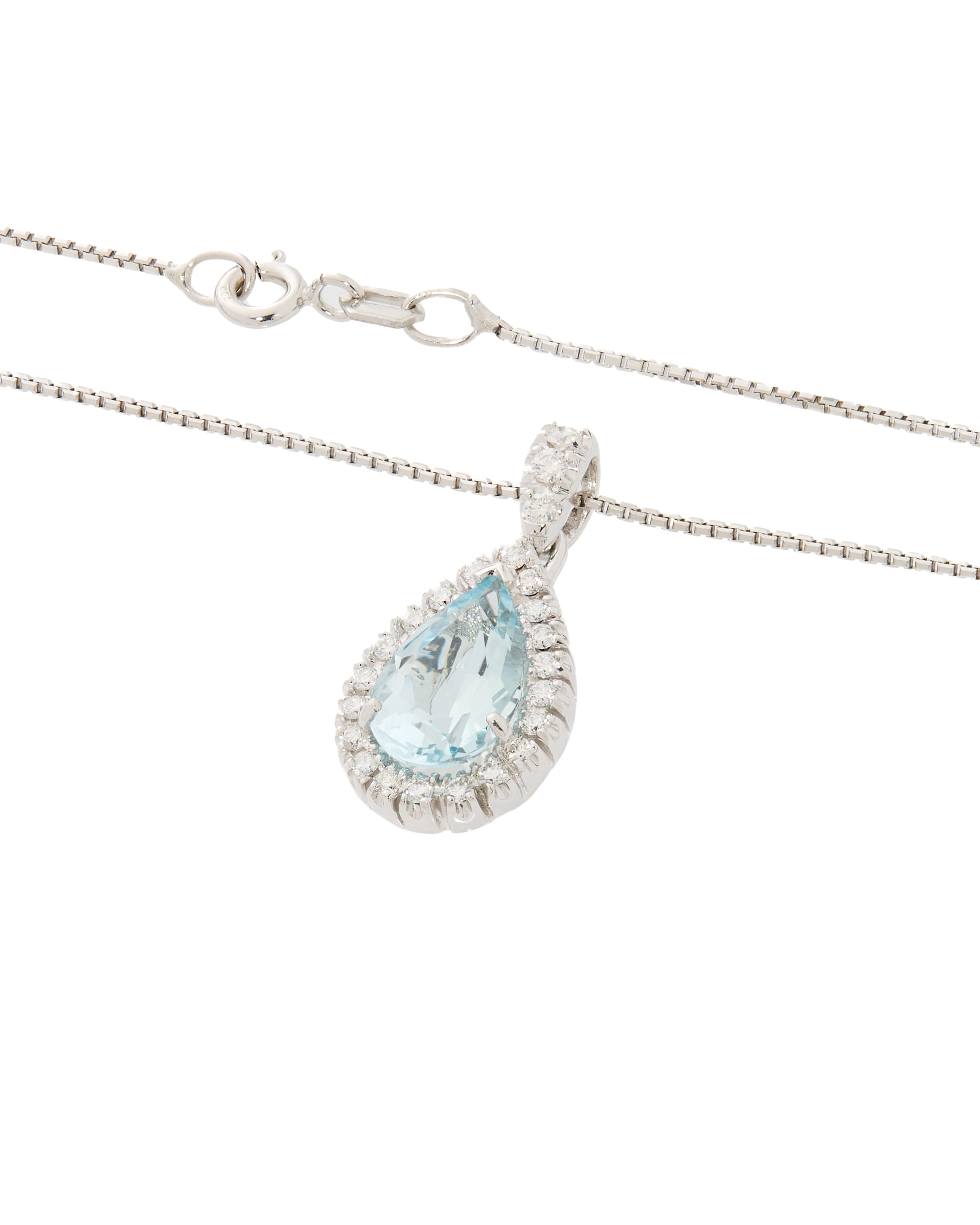 Catenina veneziana in oro bianco con ciondolo a goccia acquamarina e diamanti-2
