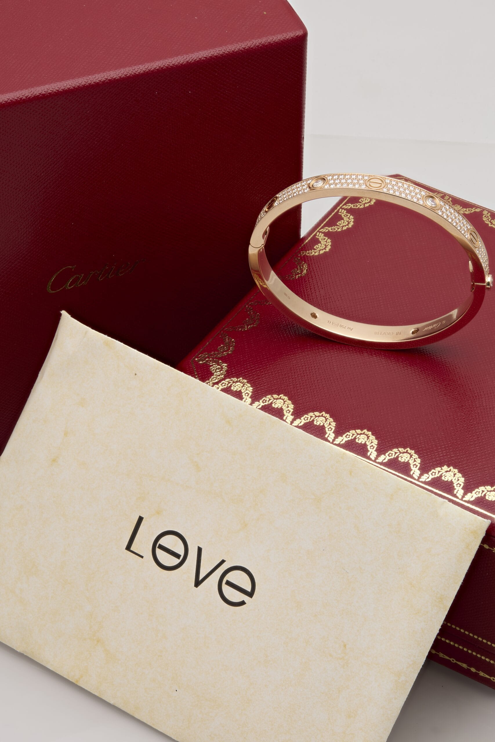 Bracciale love in oro rosa modello classico in oro rosa con pave’-4