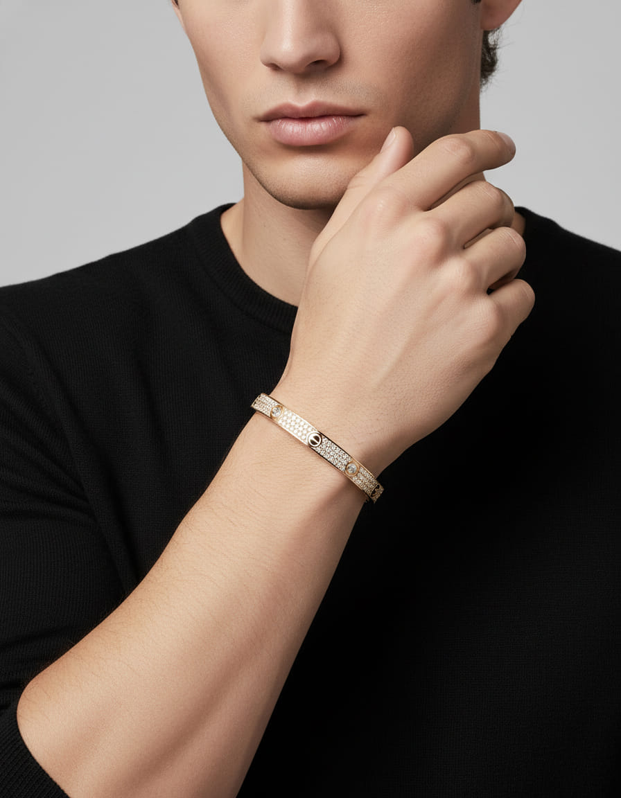 Bracciale love in oro rosa modello classico in oro rosa con pave’-5