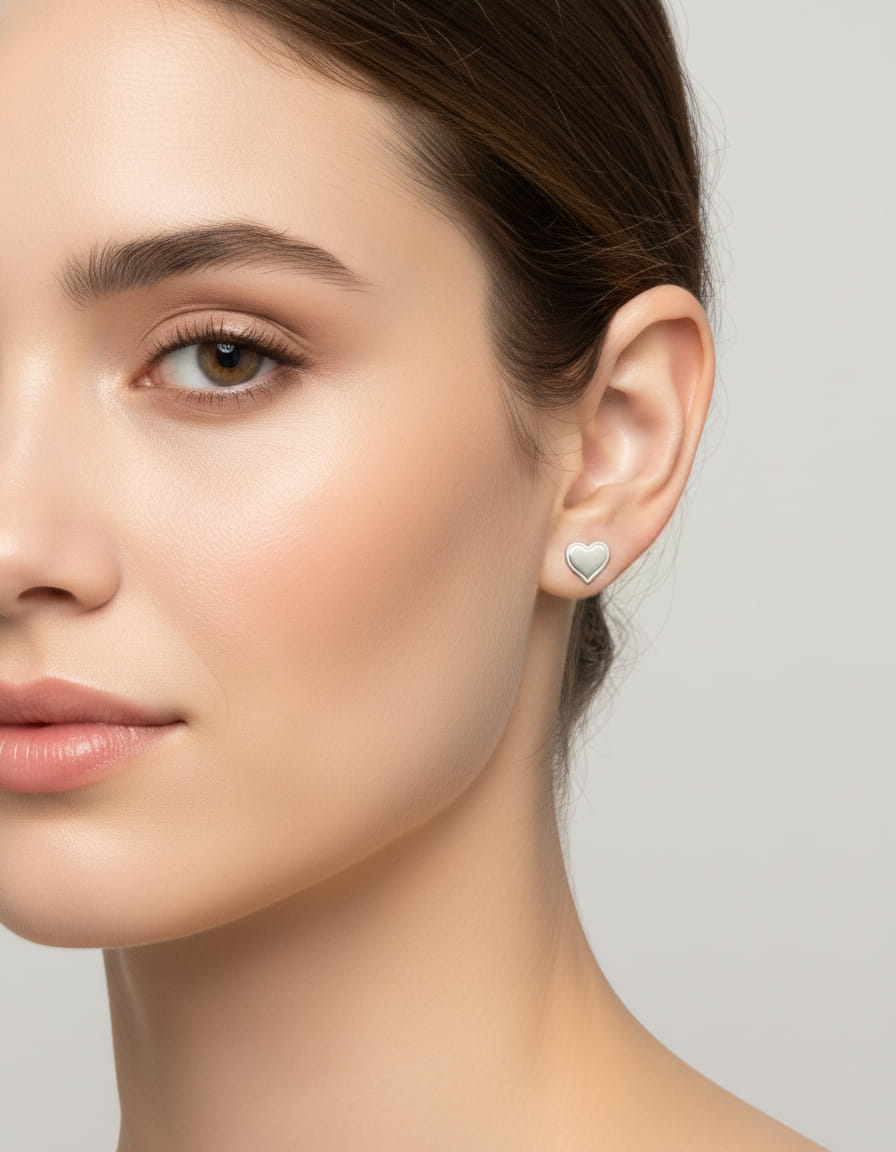 Orecchini cuore oro bianco satinato e lucido-3