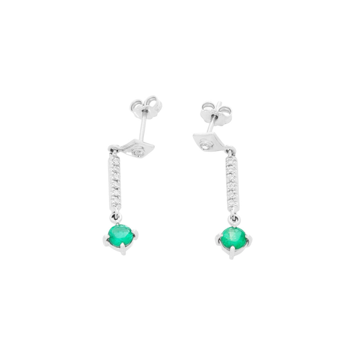 Orecchini pendenti oro bianco, diamanti e smeraldi rotondi-1