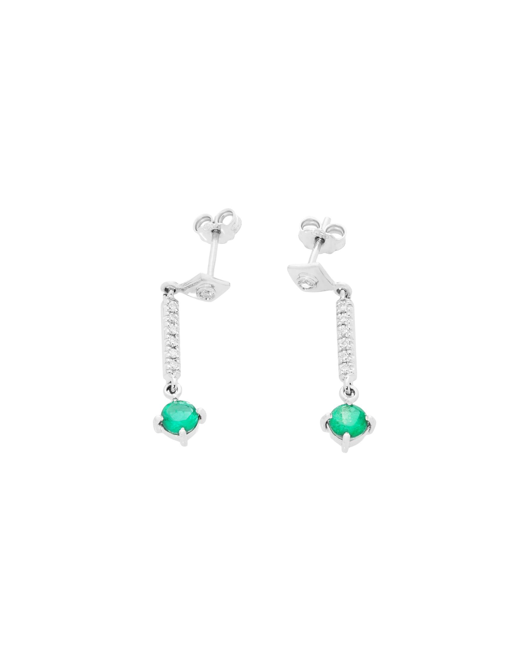 Orecchini pendenti oro bianco, diamanti e smeraldi rotondi-1