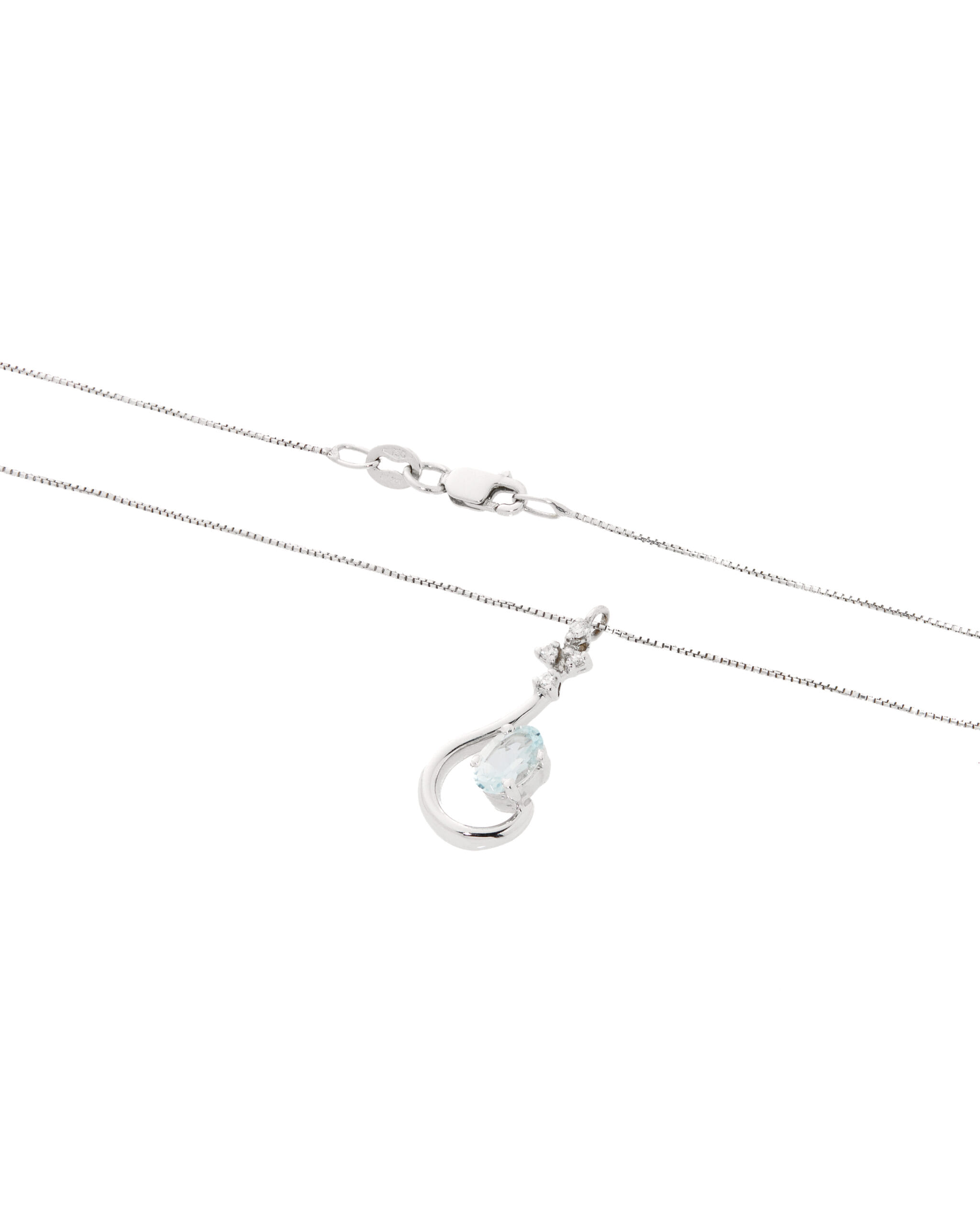 Catenina in oro bianco con ciondolo ondulato di diamanti e acquamarina ovale-2
