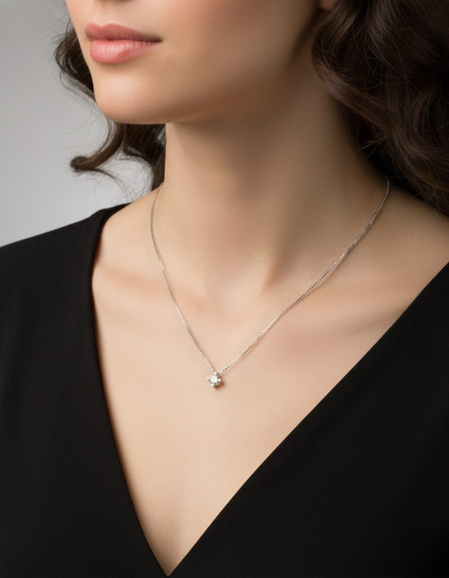 Catenina punto luce in oro bianco con diamante da 0,26 ct-3