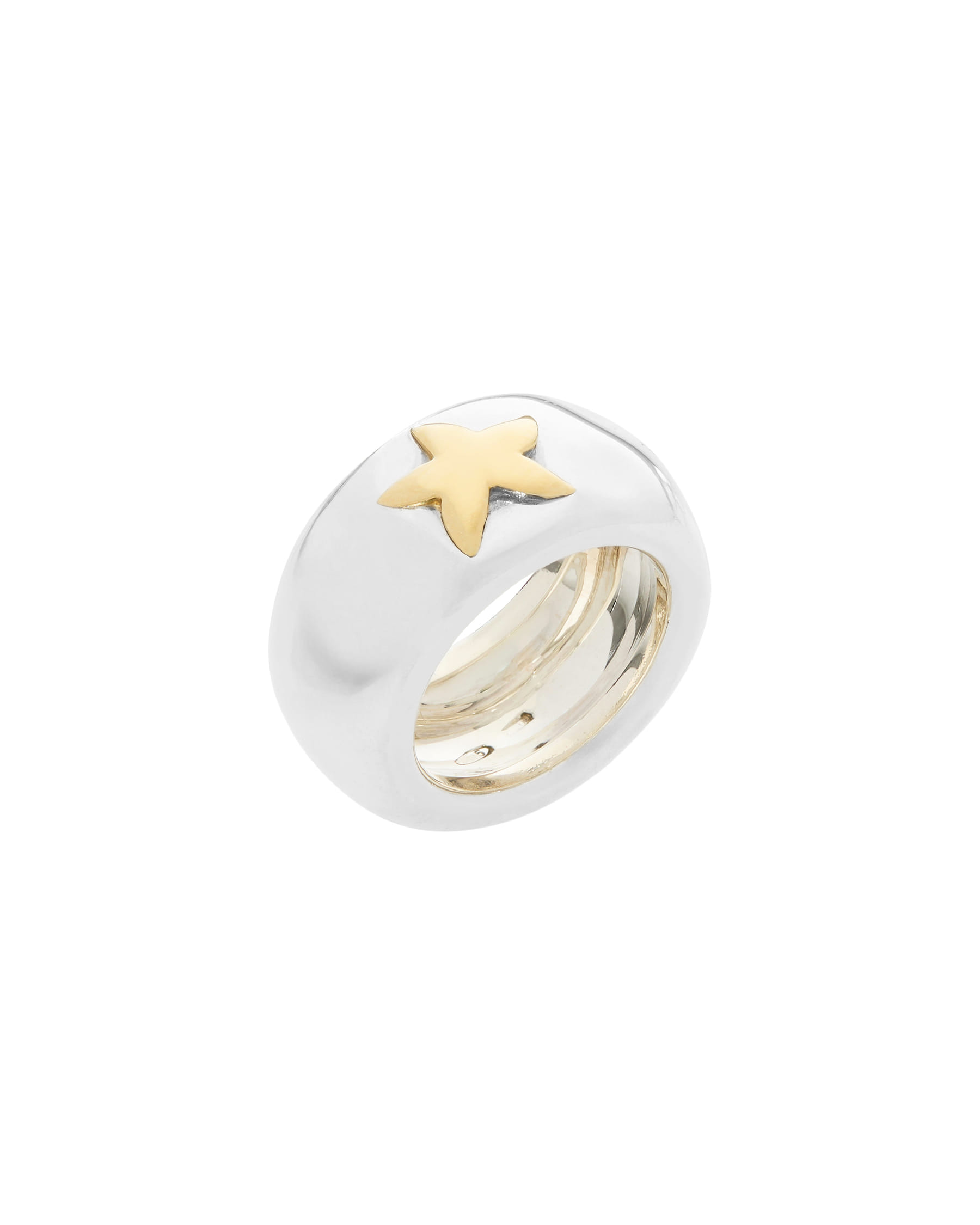 Anello dodo fascia in argento con stella marina in oro giallo-2