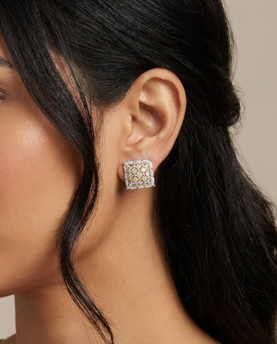 Orecchini ricamati a clip in oro bianco e oro rosa con diamanti-3