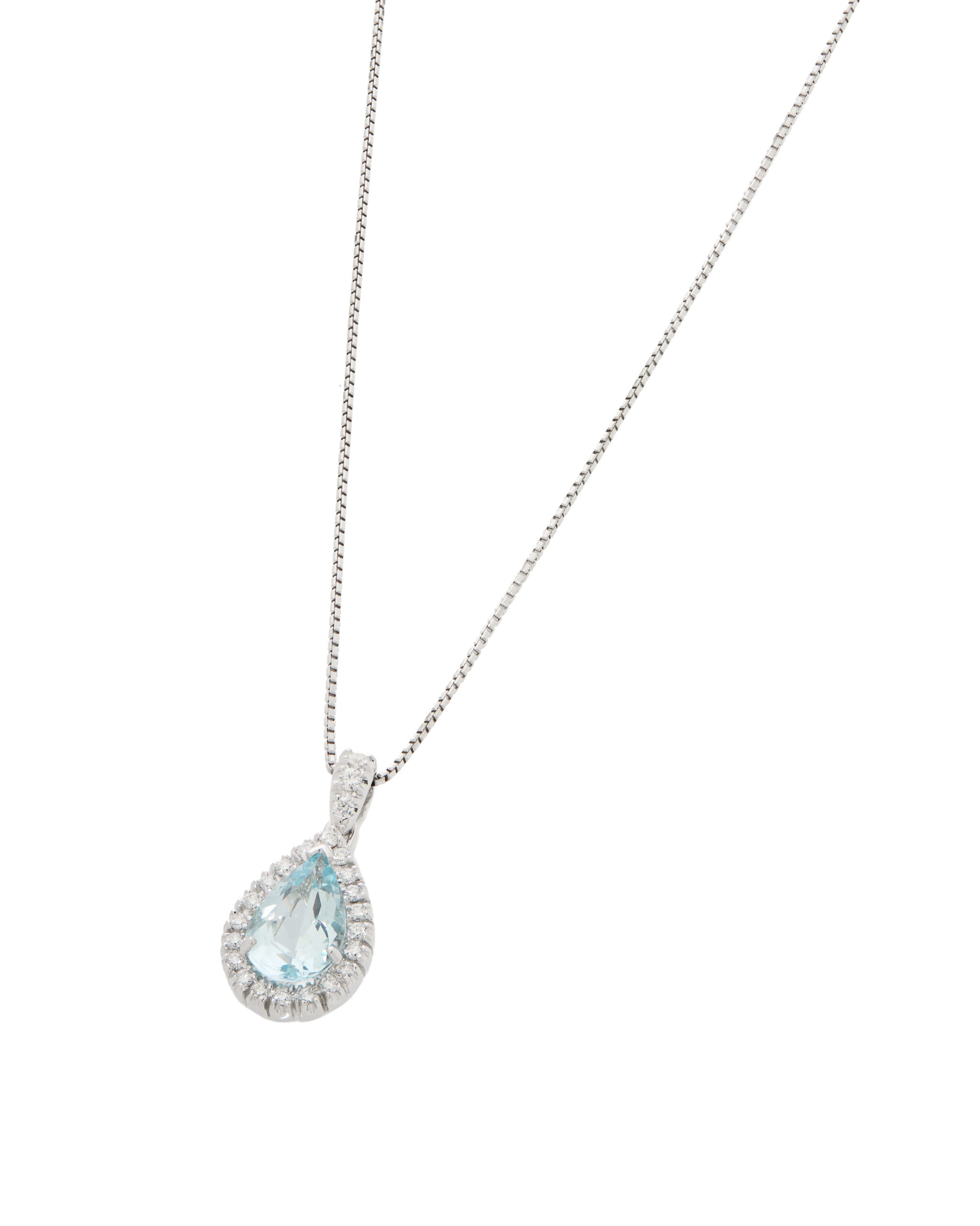 Catenina veneziana in oro bianco con ciondolo a goccia acquamarina e diamanti-1