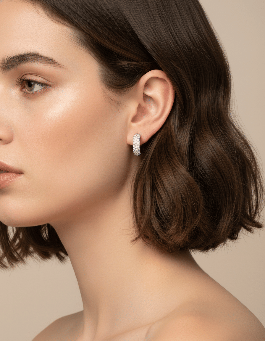 Orecchini cerchietto in oro bianco con pavé di diamanti-3