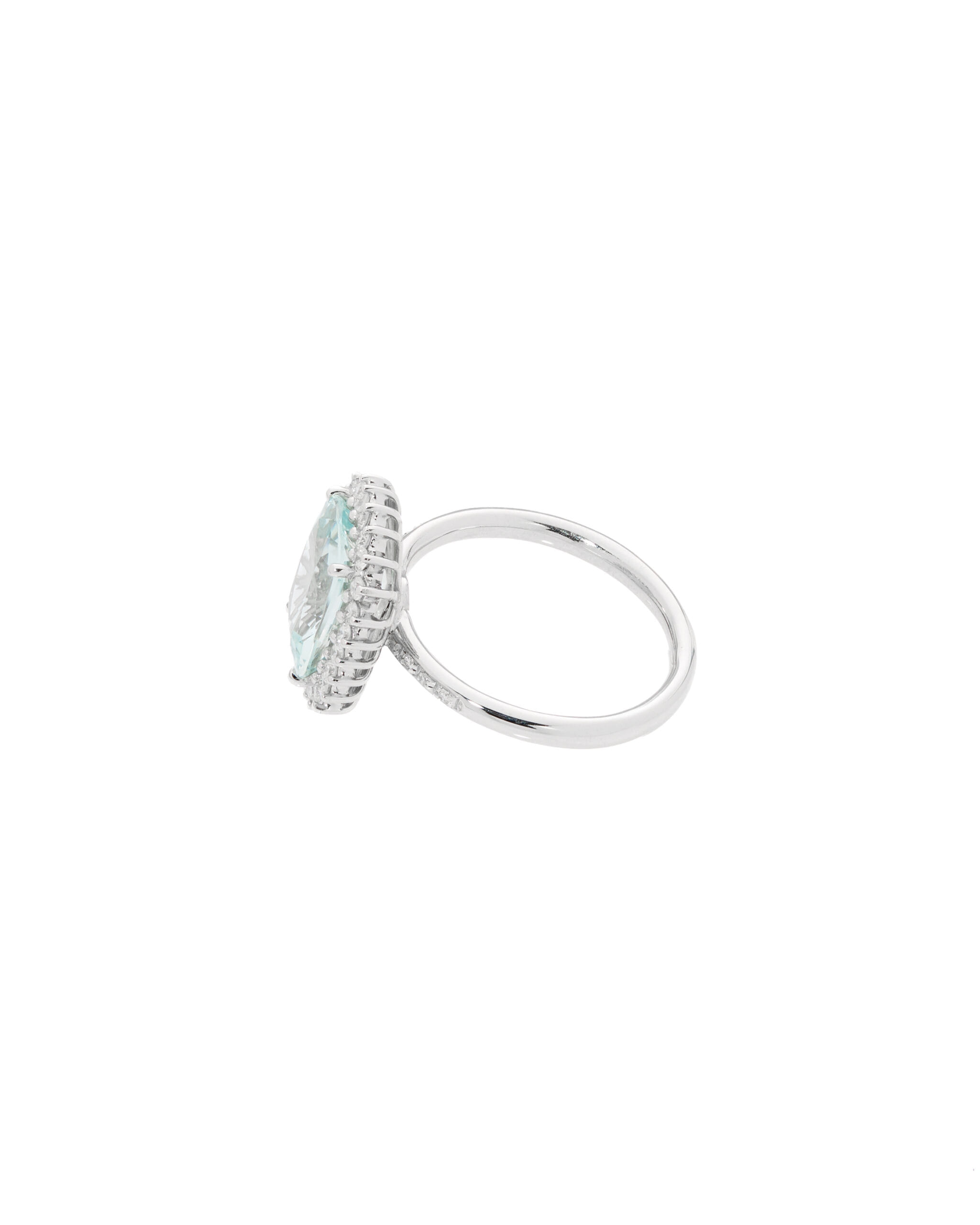 Anello oro bianco, diamanti e acquamarina taglio cuscino centrale-2