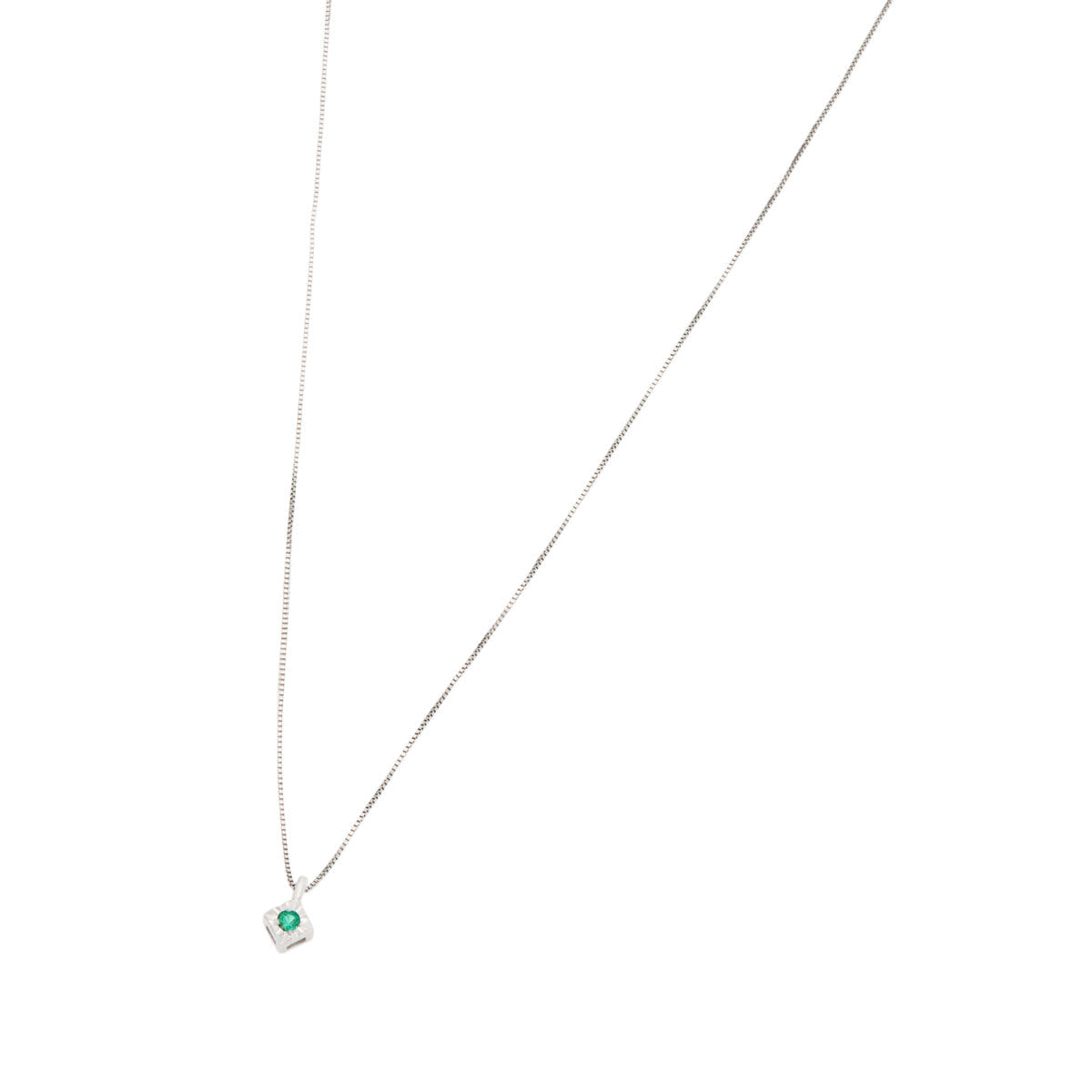 Catenina in oro bianco con ciondolo puntoluce a rombo con smeraldo-1