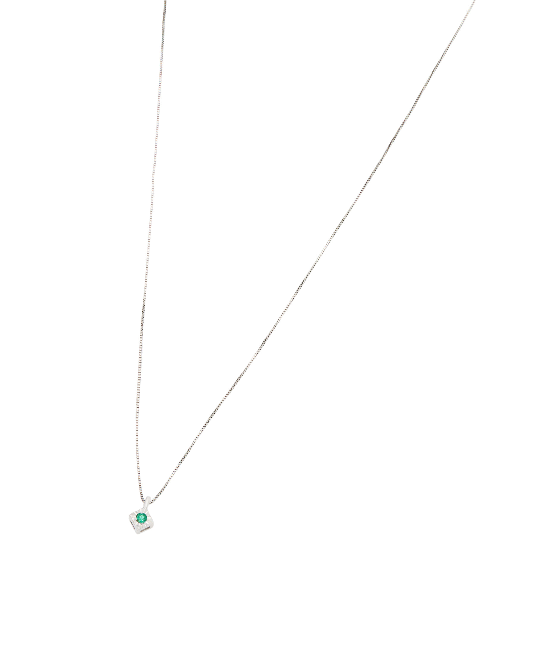 Catenina in oro bianco con ciondolo puntoluce a rombo con smeraldo-1