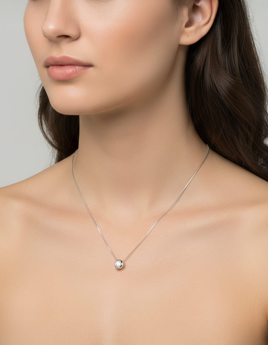 Catenina punto luce cipollino in oro bianco con diamante 0,17 ct-3