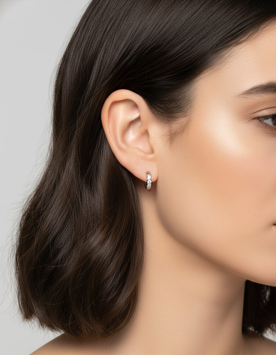 Orecchini cerchietti oro bianco e diamanti 0,30 ct-3