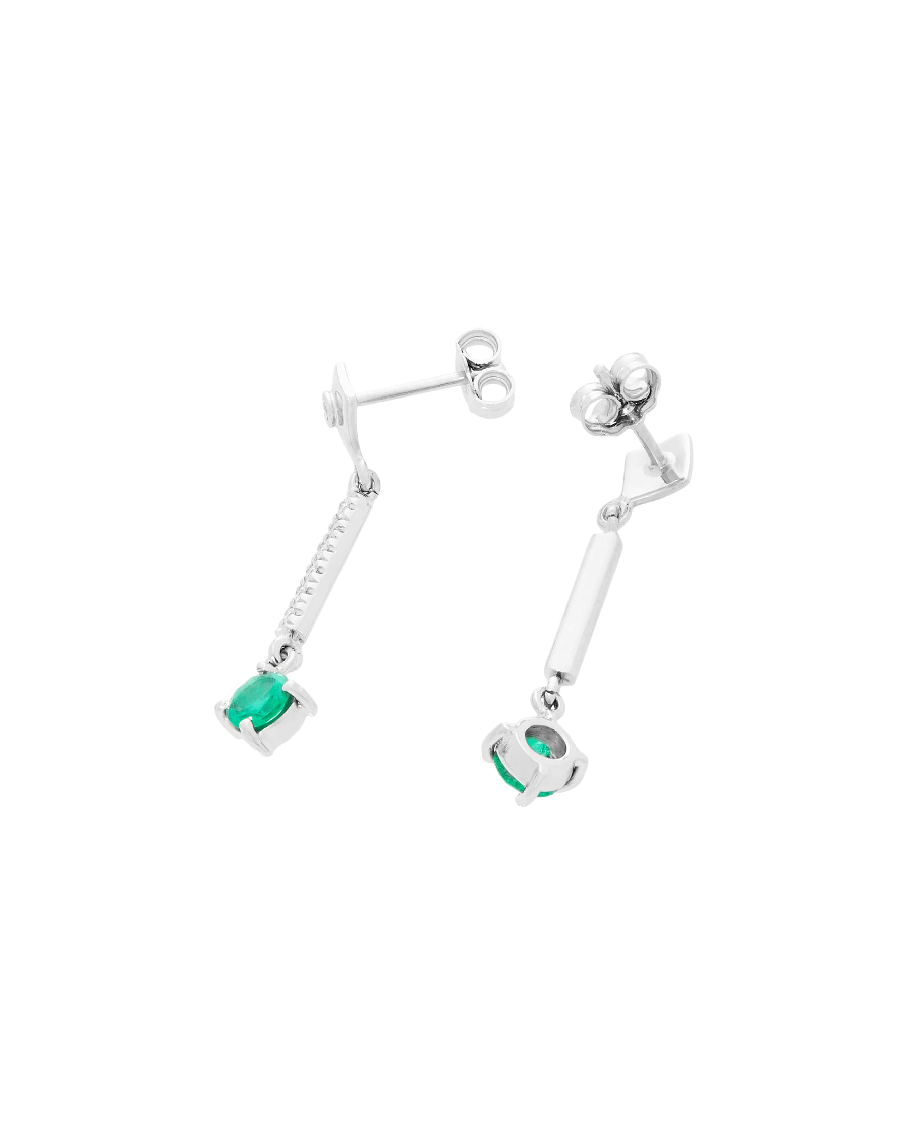 Orecchini pendenti oro bianco, diamanti e smeraldi rotondi-2
