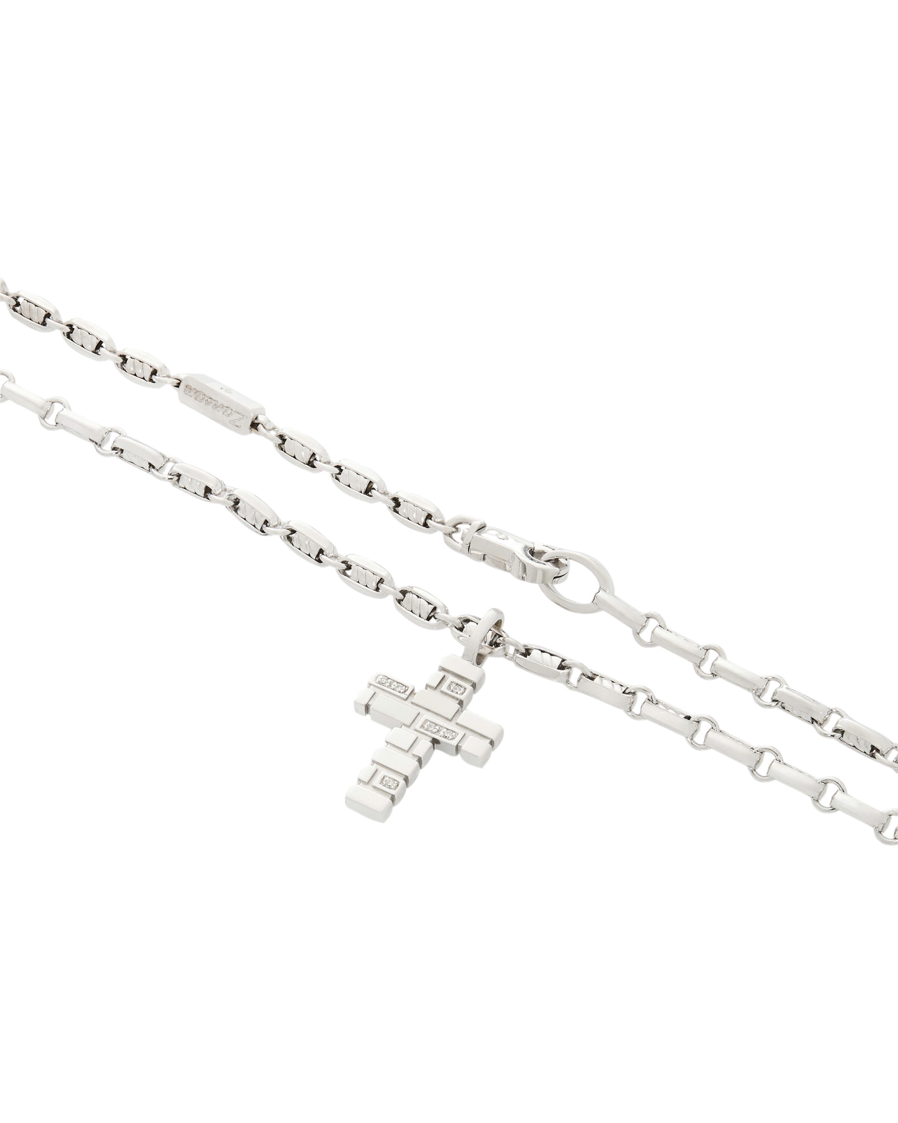 Collana zancan con ciondolo a croce in oro bianco e diamanti-2