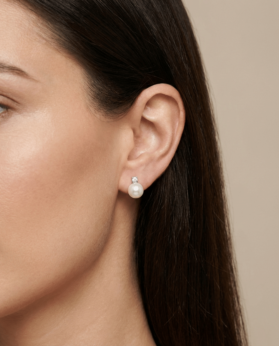 Orecchini oro bianco, diamanti e perle 6,50 mm-3