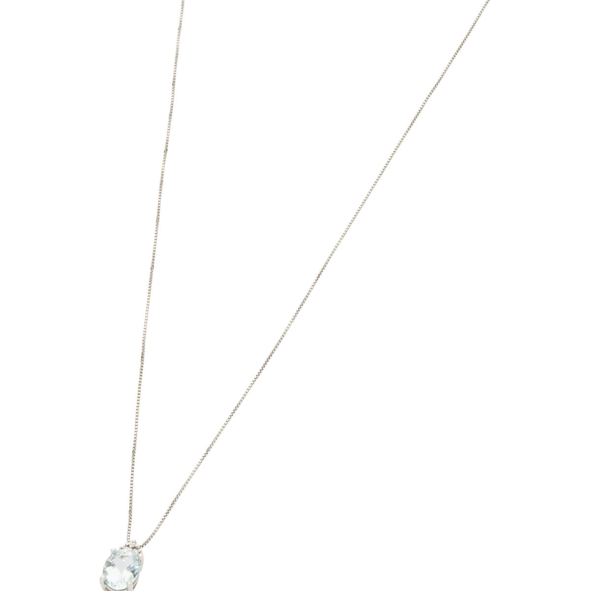Catenina in oro bianco con ciondolo acquamarina ovale e diamanti-1