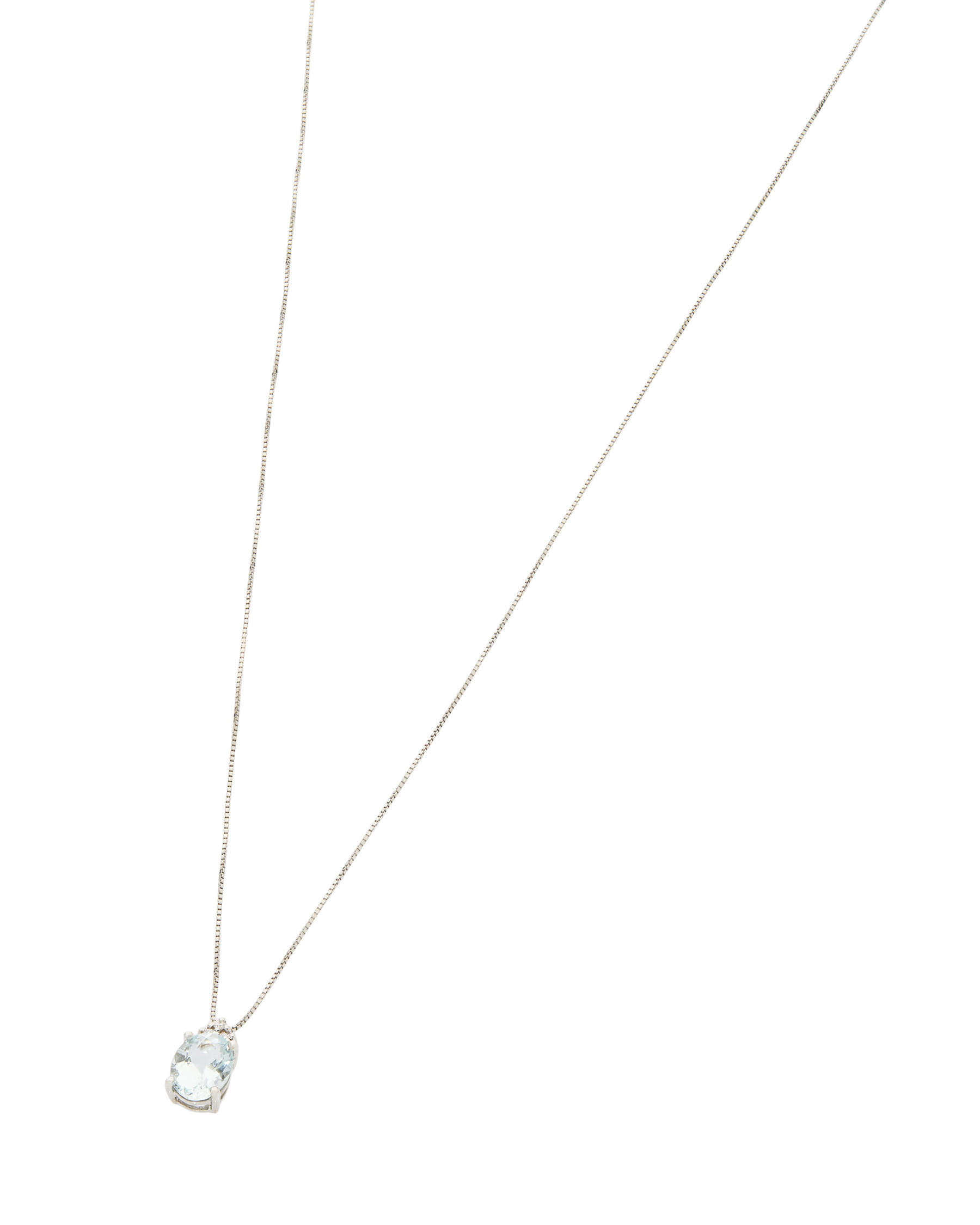 Catenina in oro bianco con ciondolo acquamarina ovale e diamanti-1