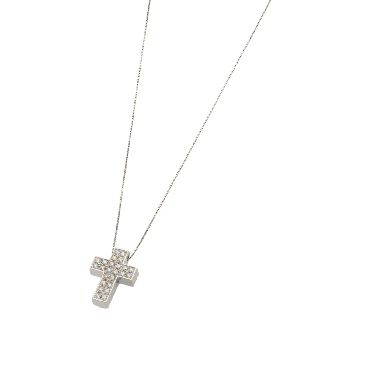 Collana in oro bianco con ciondolo croce con pavé di diamanti-1
