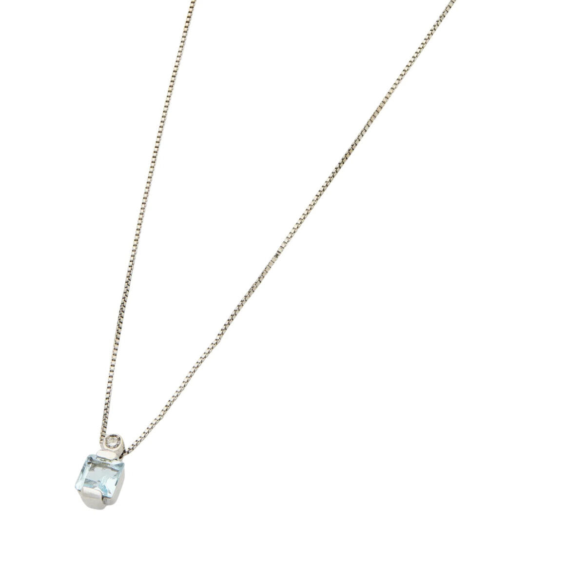 Catenina in Oro Bianco con Ciondolo Topazio e Diamante