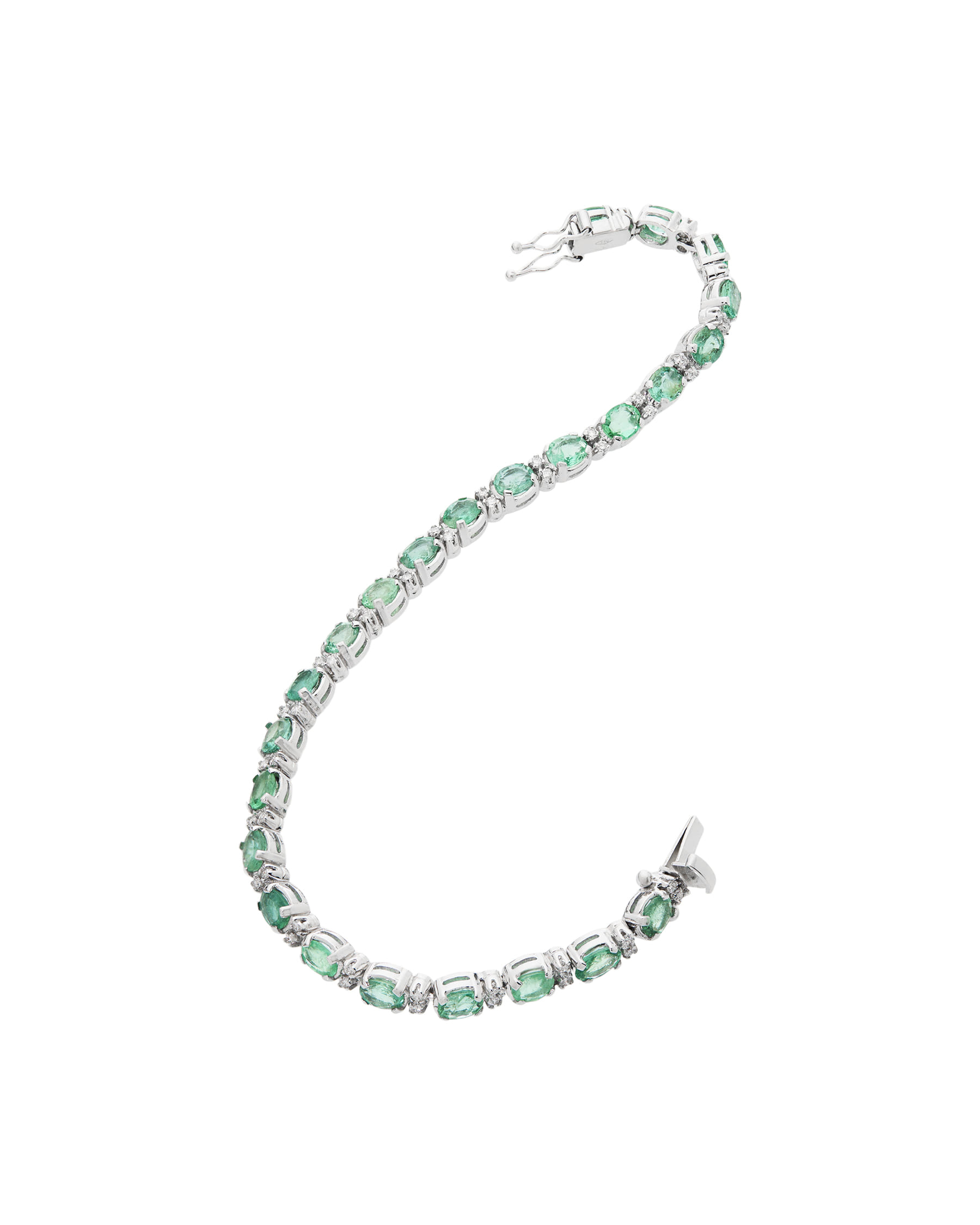 Bracciale tennis in oro bianco con smeraldi ovali e diamanti-2