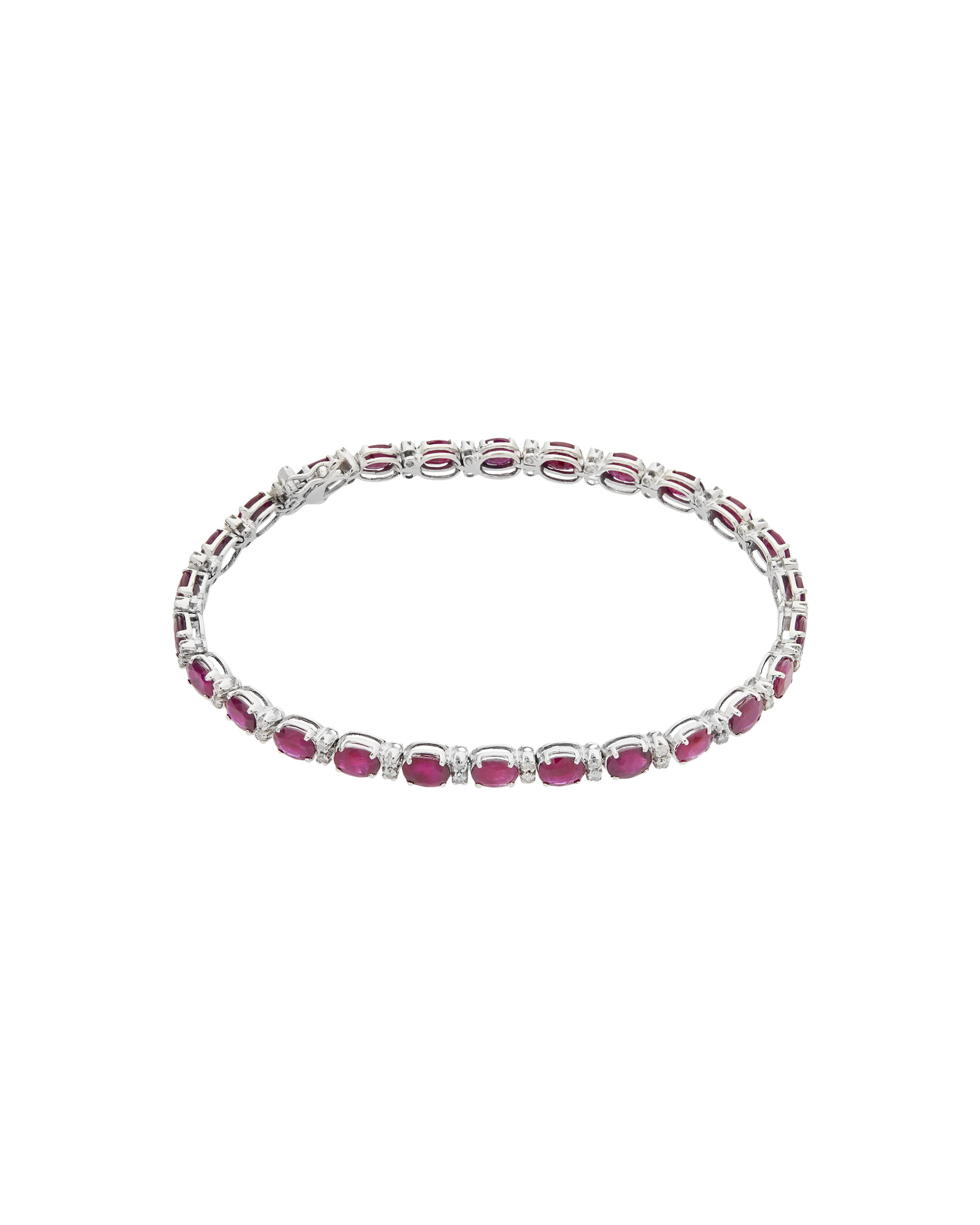 Bracciale tennis in oro bianco con rubini ovali e diamanti-1