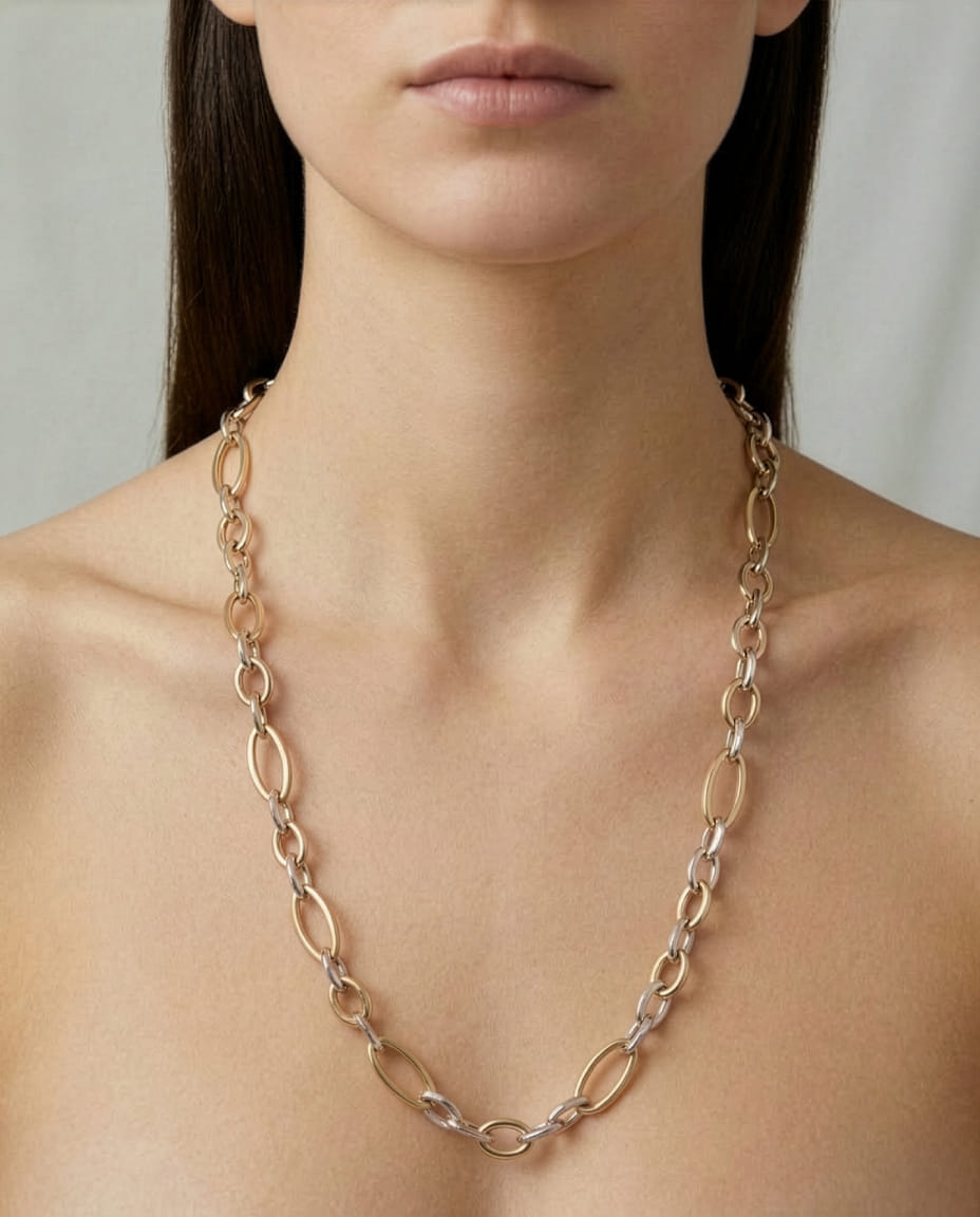 Collana catena modulare in oro bianco e rosa-3