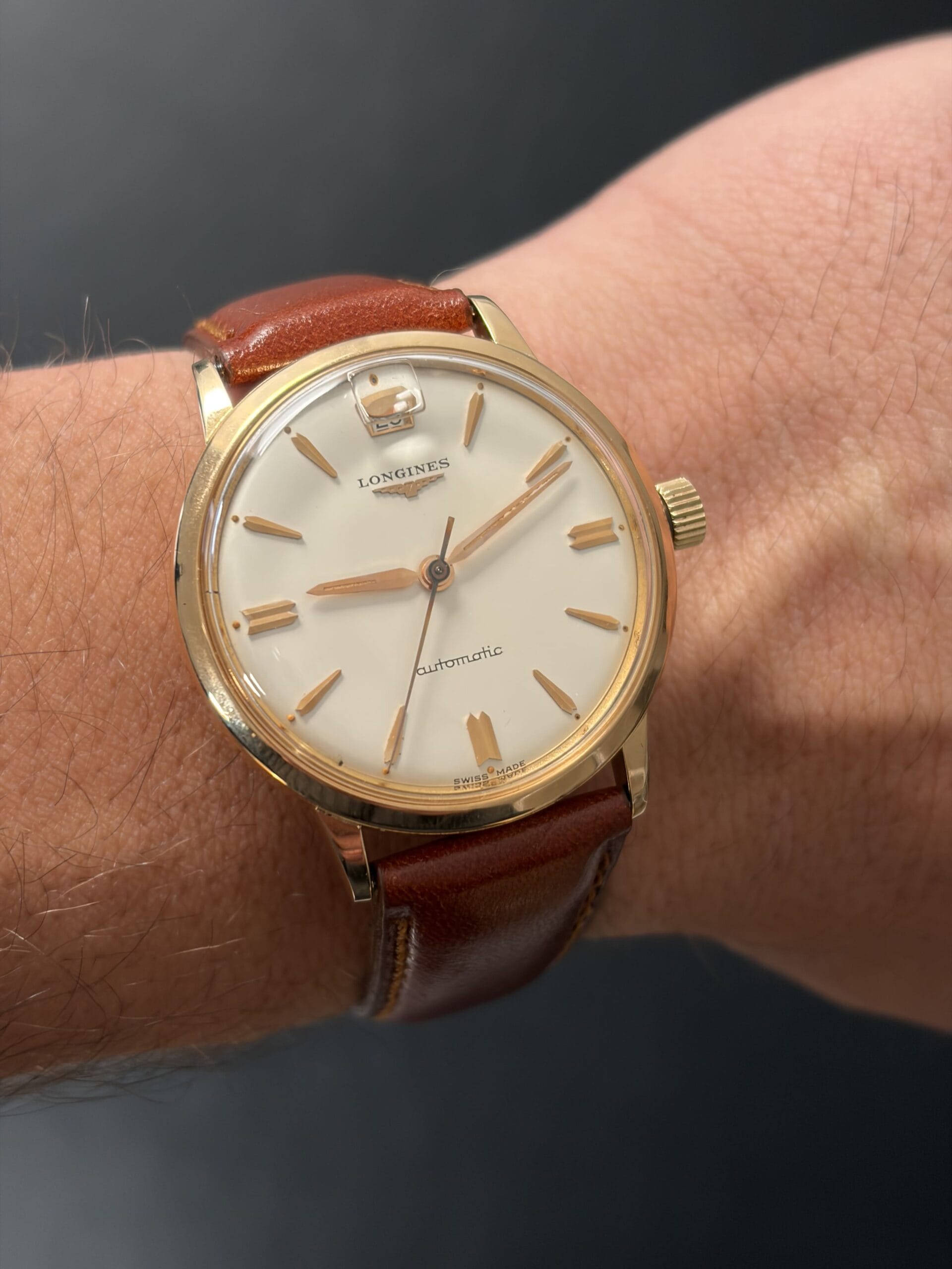 Longines automatic date oro 18 kt 35 mm cal 291-9