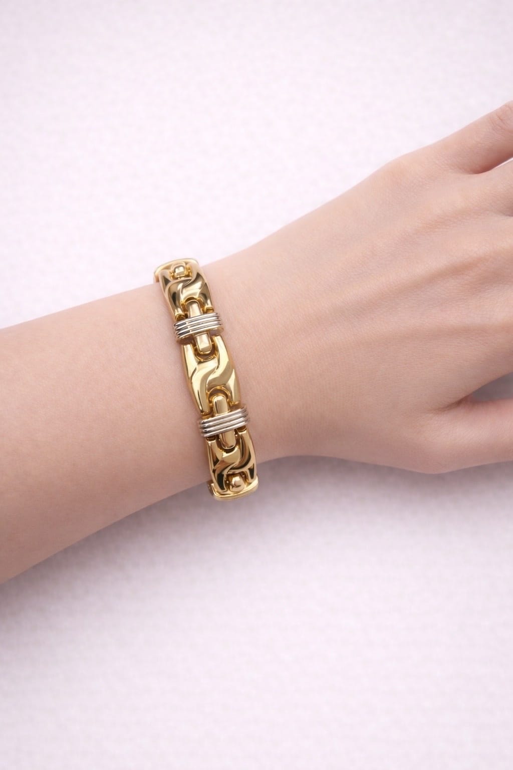 Bracciale maglia bizantina in oro giallo e bianco-3