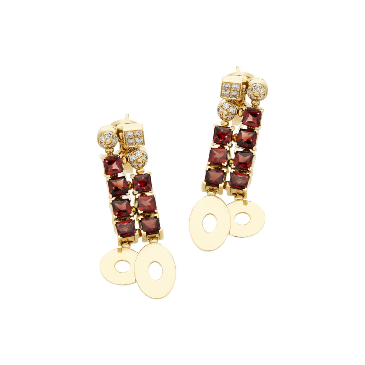 Orecchini pendenti bulgari lucea oro giallo granati e diamanti-1