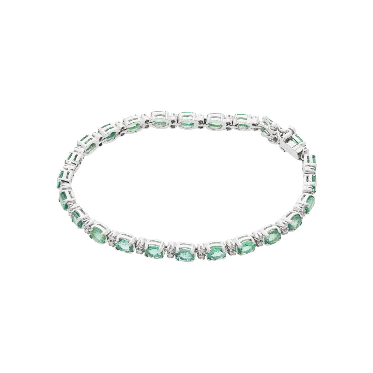 Bracciale tennis in oro bianco con smeraldi ovali e diamanti-1